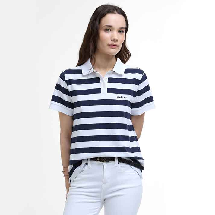 Barbour Ashbourne Ladies Striped Polo Shirt Navy Stripe - Image 2