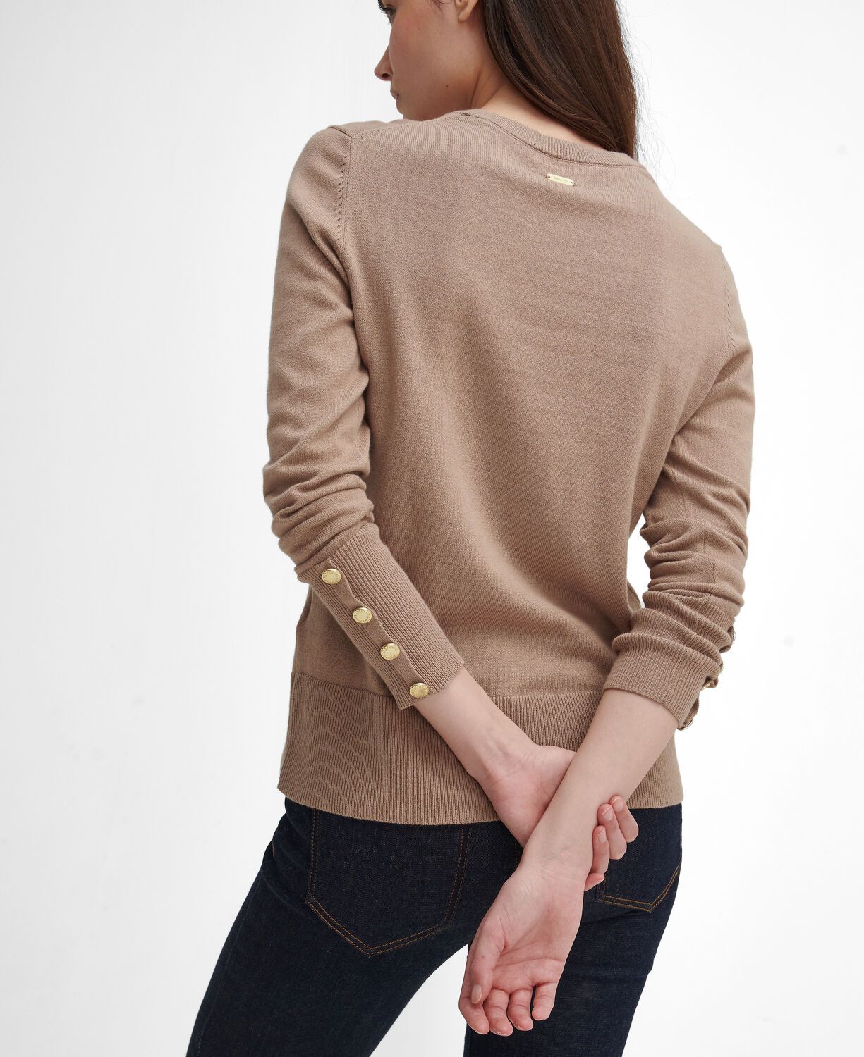 Barbour Brambles Ladies Crew Neck Jumper Sand Dune - Image 3