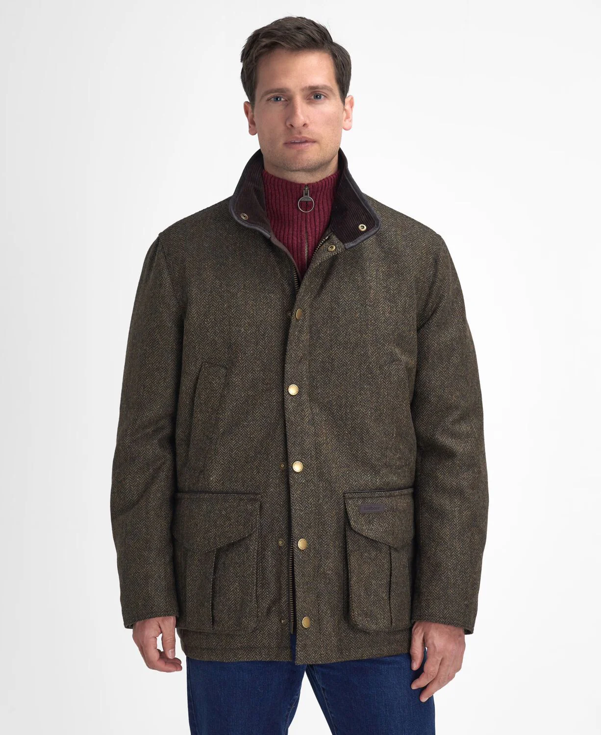 Barbour Hereford Men's Tweed Wool Jacket Olive - Image 2
