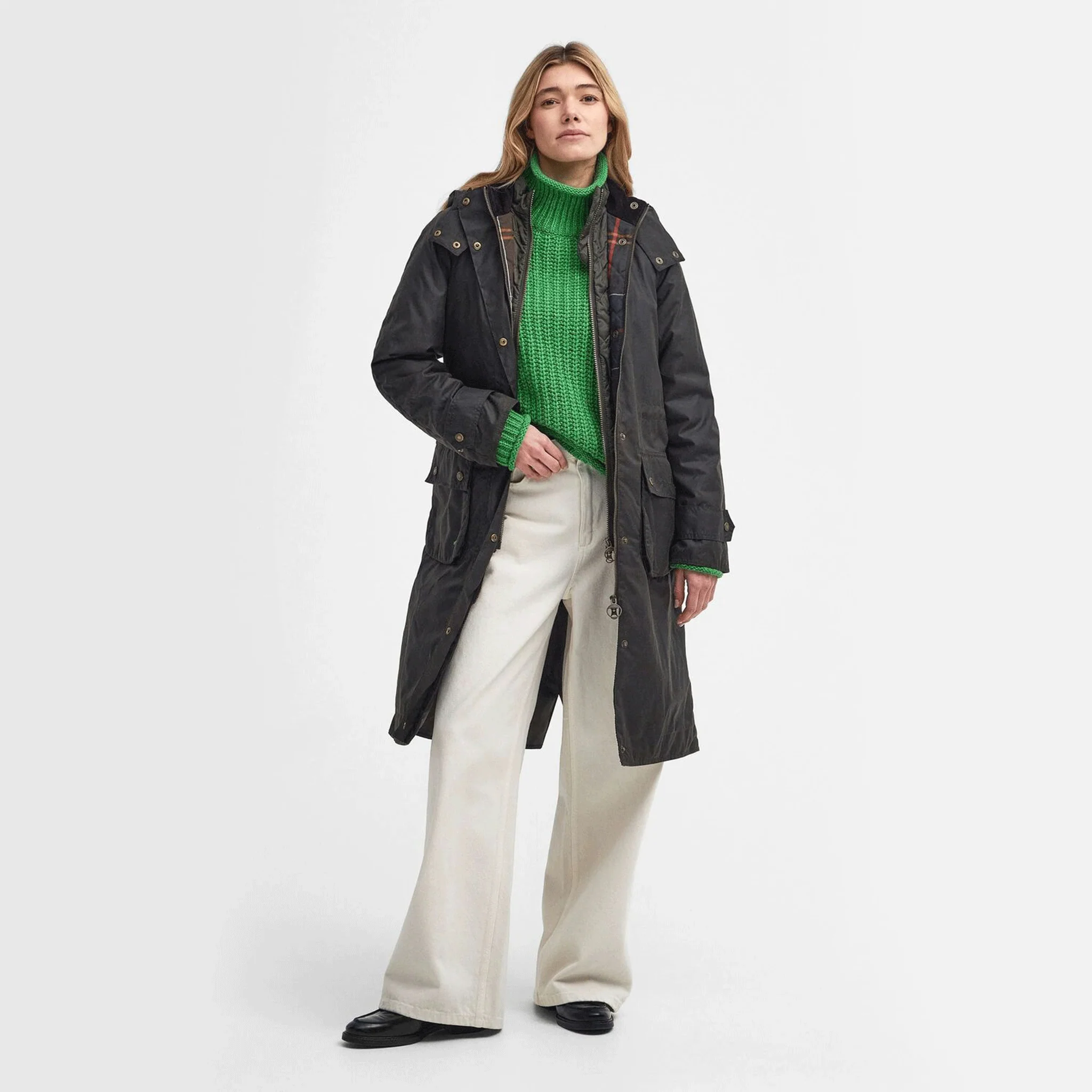 Barbour Long Cannich Women's Waxed Jacket Olive-Classic - Image 3