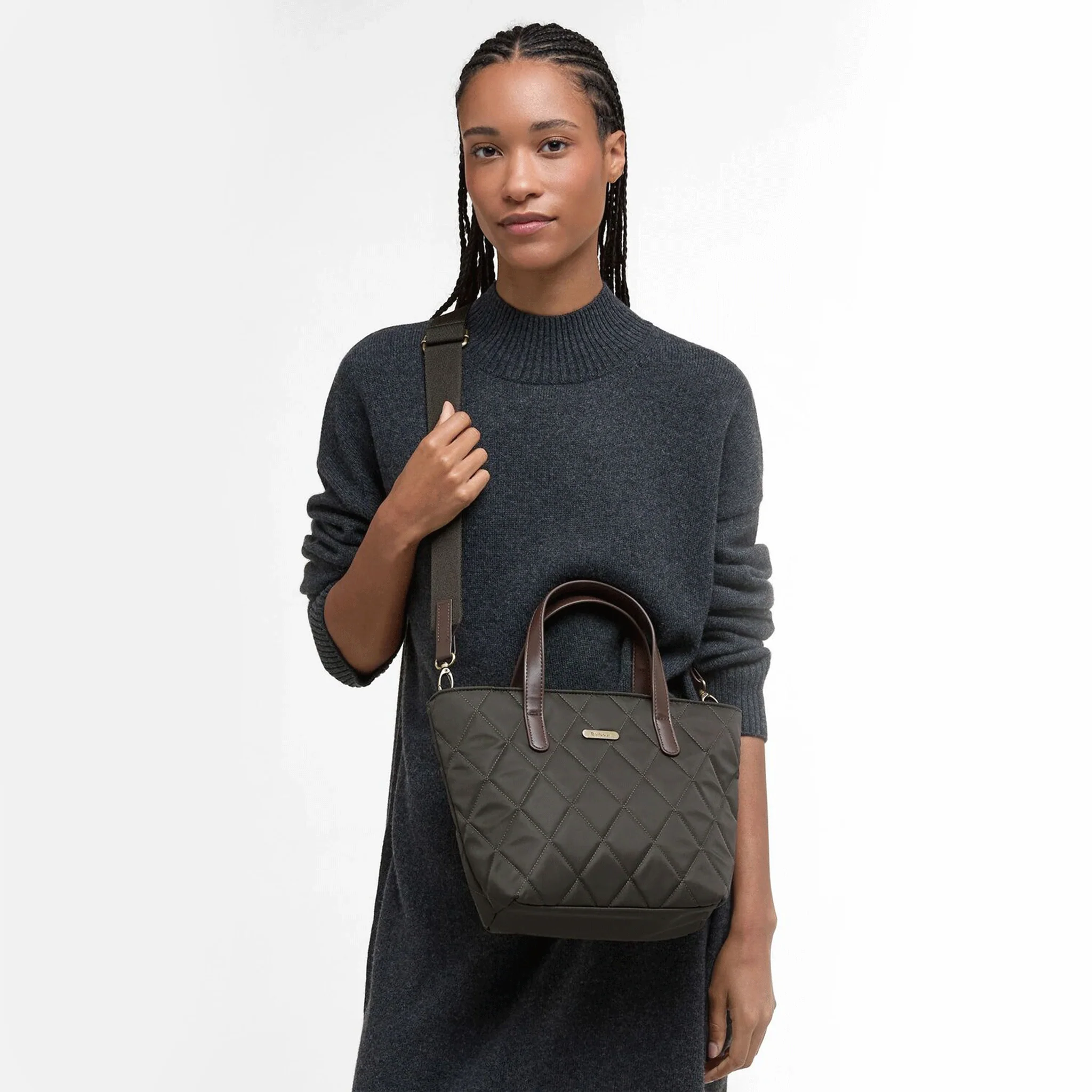 Barbour Quilted Mini Tote Bag Olive - Image 3