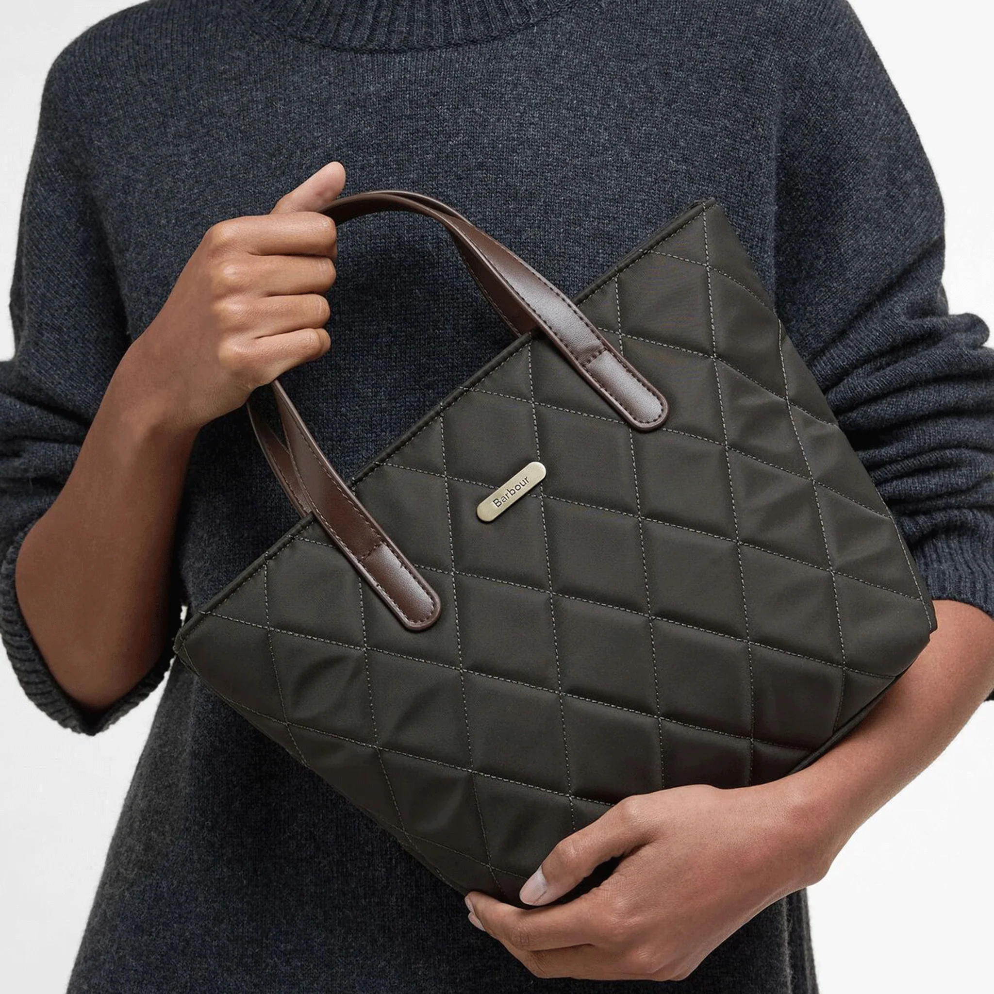 Barbour Quilted Mini Tote Bag Olive - Image 8
