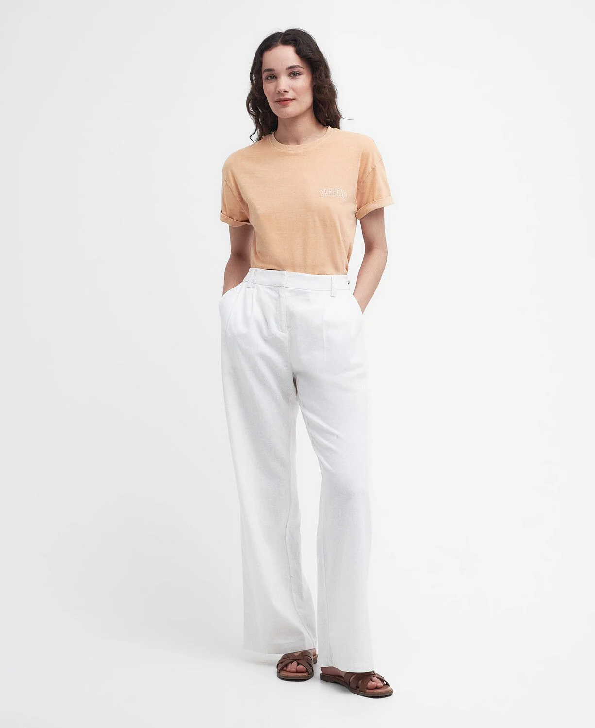 Barbour Sandgate Ladies Logo T-Shirt Soft Apricot - Image 3