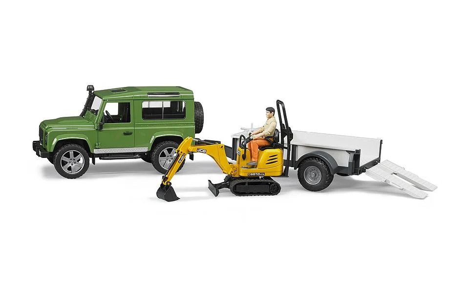 Bruder Land Rover Defender with Trailer, JCB Excavator & Man 1.16 Scale - Image 3