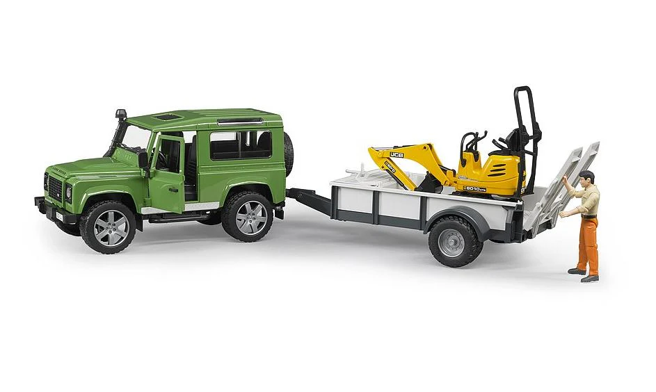 Bruder Land Rover Defender with Trailer, JCB Excavator & Man 1.16 Scale - Image 4