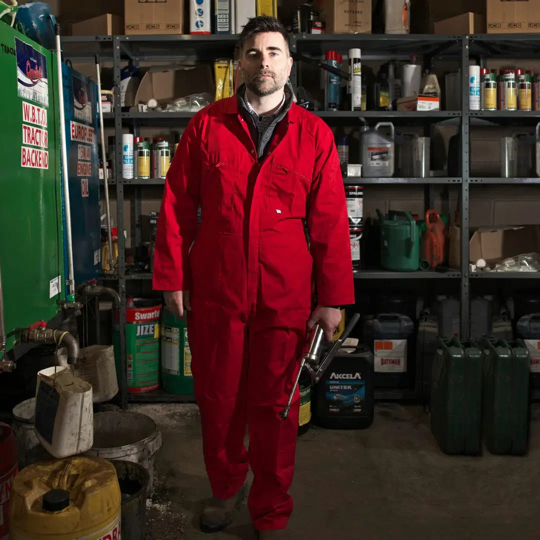 Castle Zip Front Polycotton Coveralls Red - Image 2