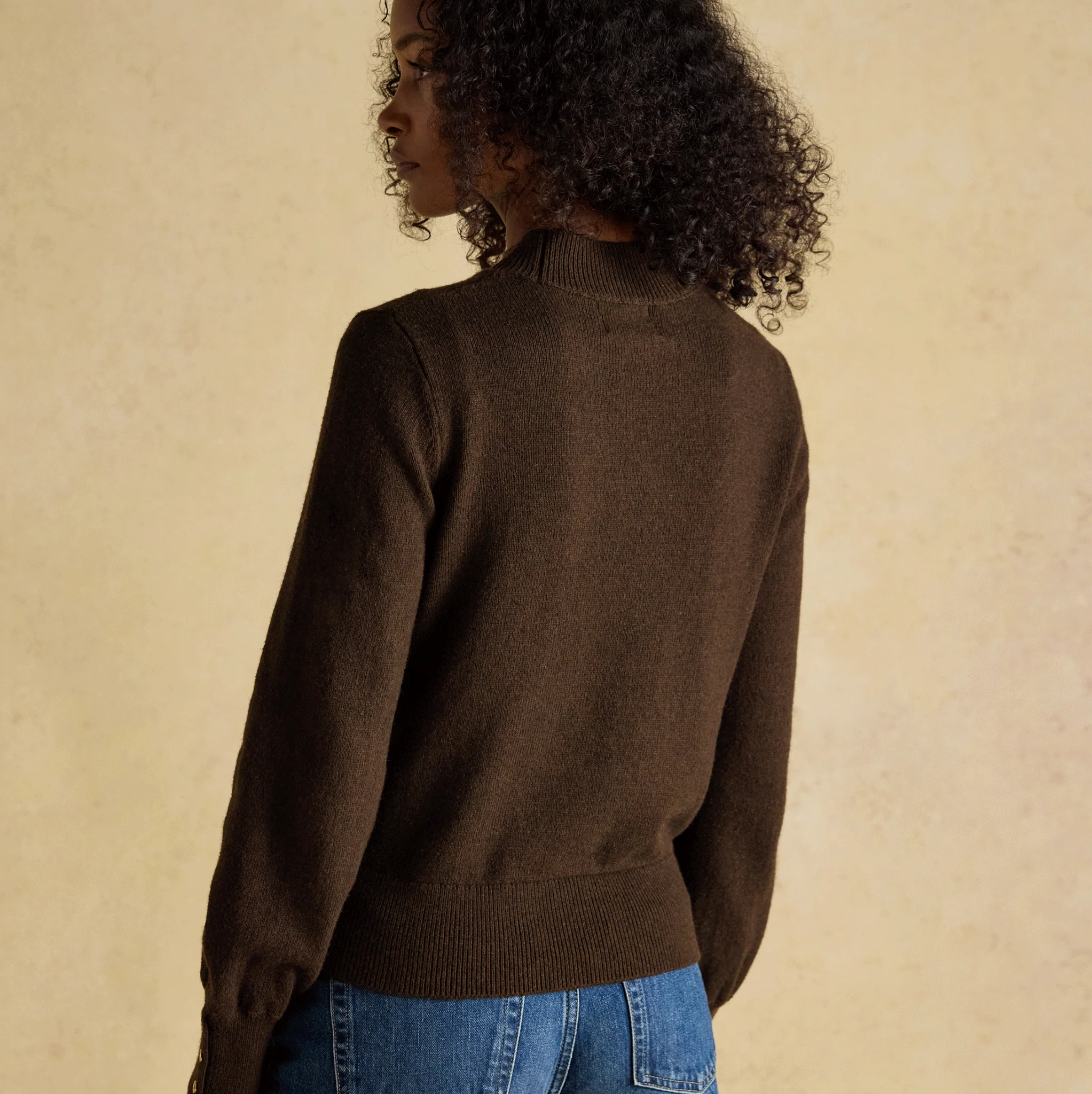 Joules Enid Cotton-Rich High Neck Jumper Chocolate Brown - Image 3