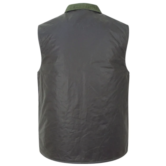 Hoggs of Fife Padded Waxed Waistcoat Olive - Image 3