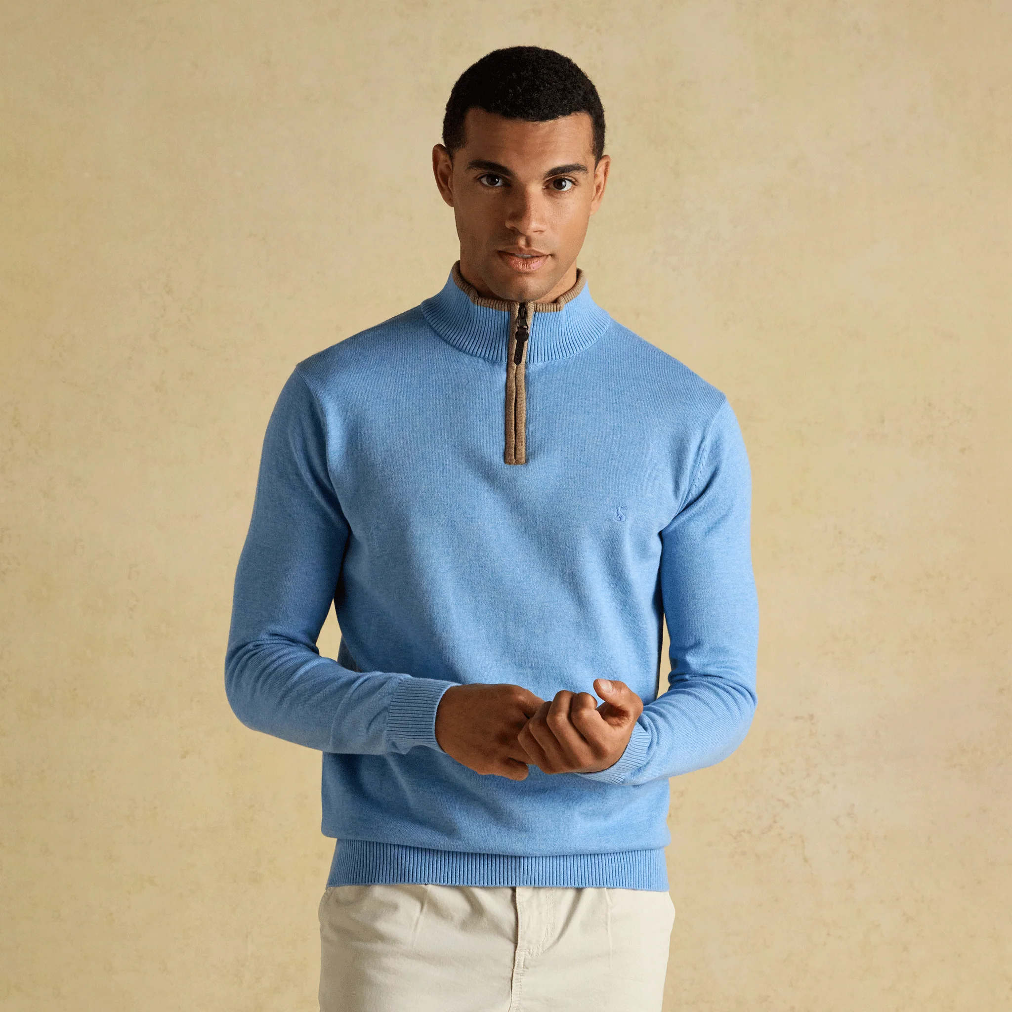 Joules Hillside Quarter Zip Knitted Jumper Light Blue - Image 2