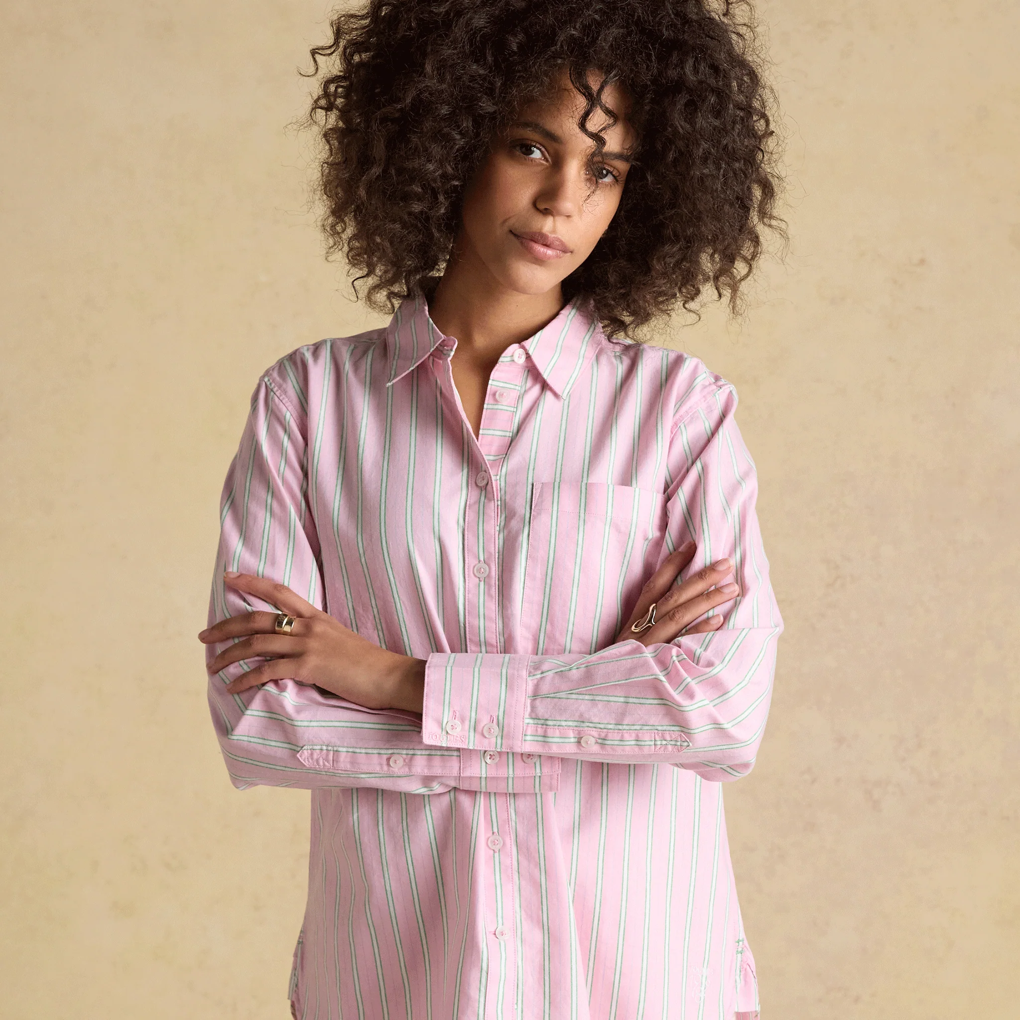 Joules Boyfriend Oxford Shirt in Pink Stripe - Image 2