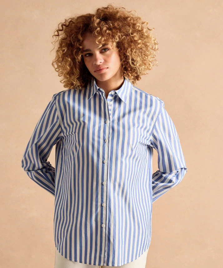 Joules Amilla Blue & White Stripe Longline Relaxed Fit Shirt - Image 3