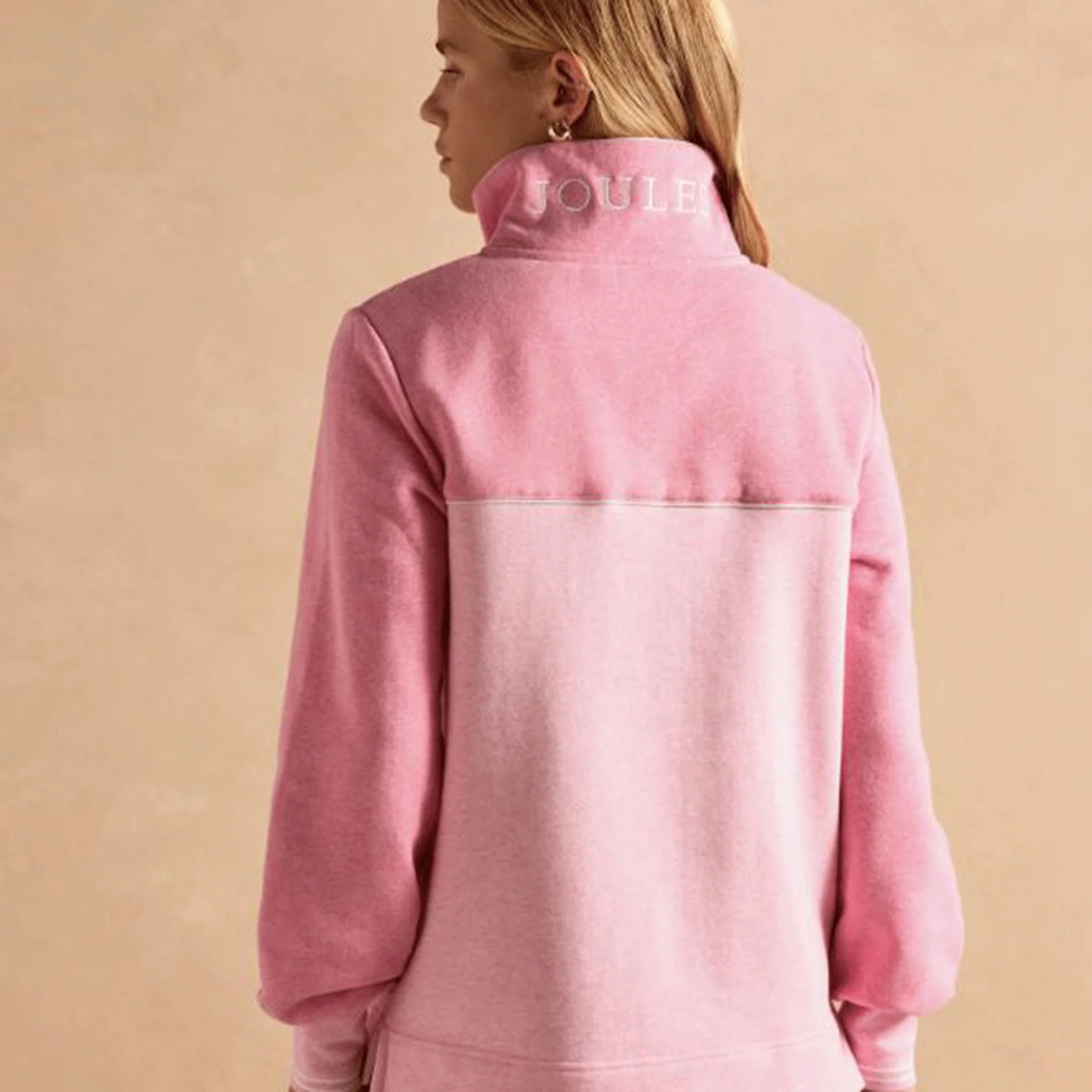 Joules Burnham Pink Cotton Funnel Neck Quarter Zip Sweatshirt - Image 3