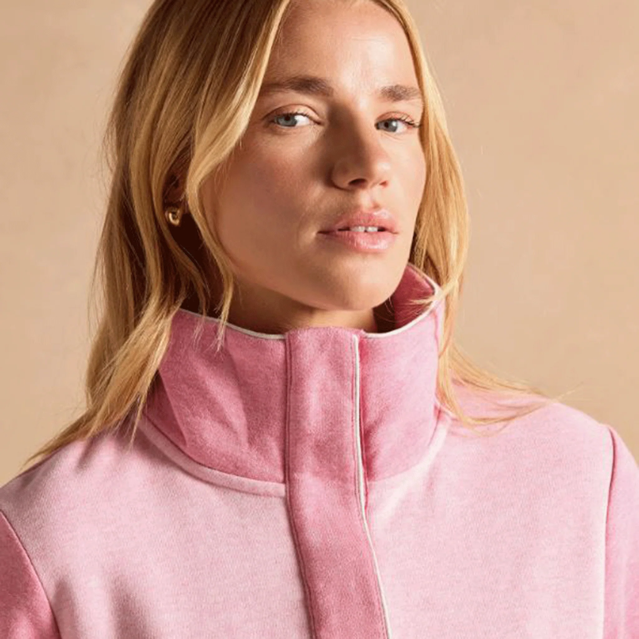 Joules Burnham Pink Cotton Funnel Neck Quarter Zip Sweatshirt - Image 4