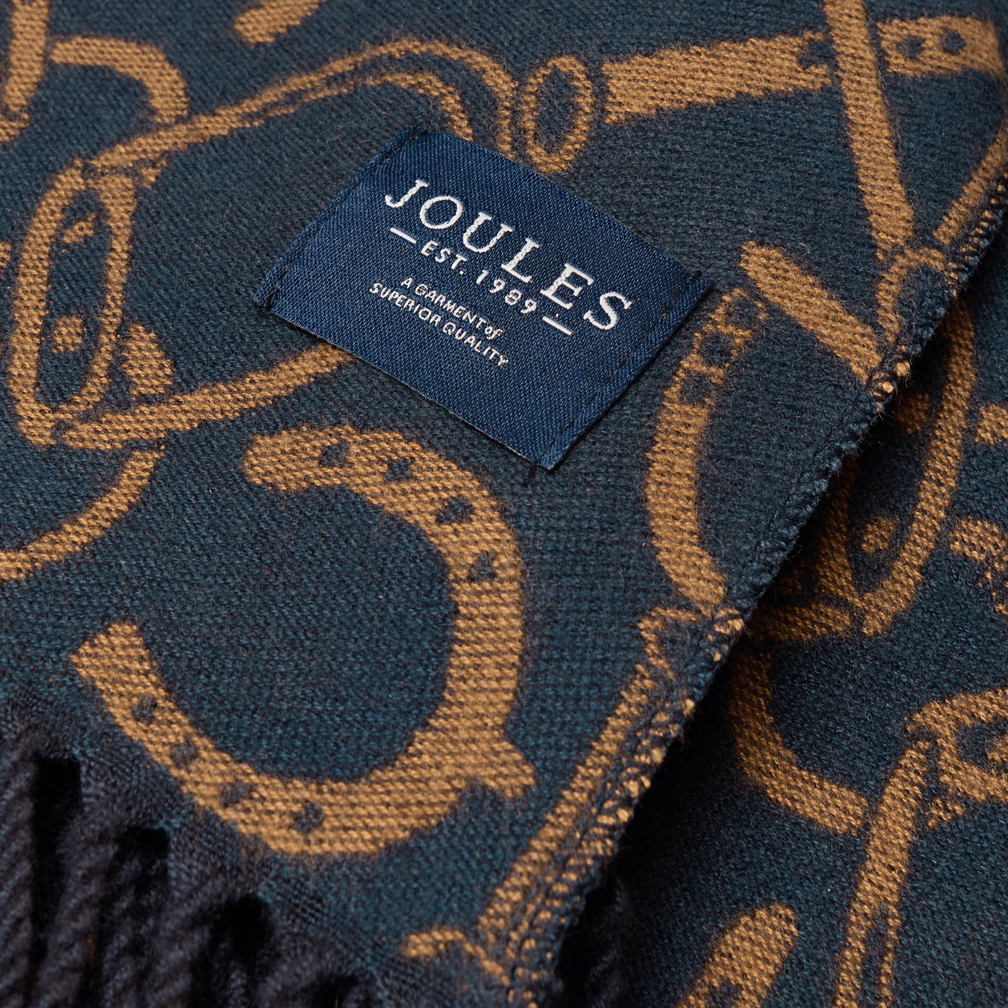 Joules Elissa Double-Sided Jacquard Patterned Scarf Navy-Tan - Image 5