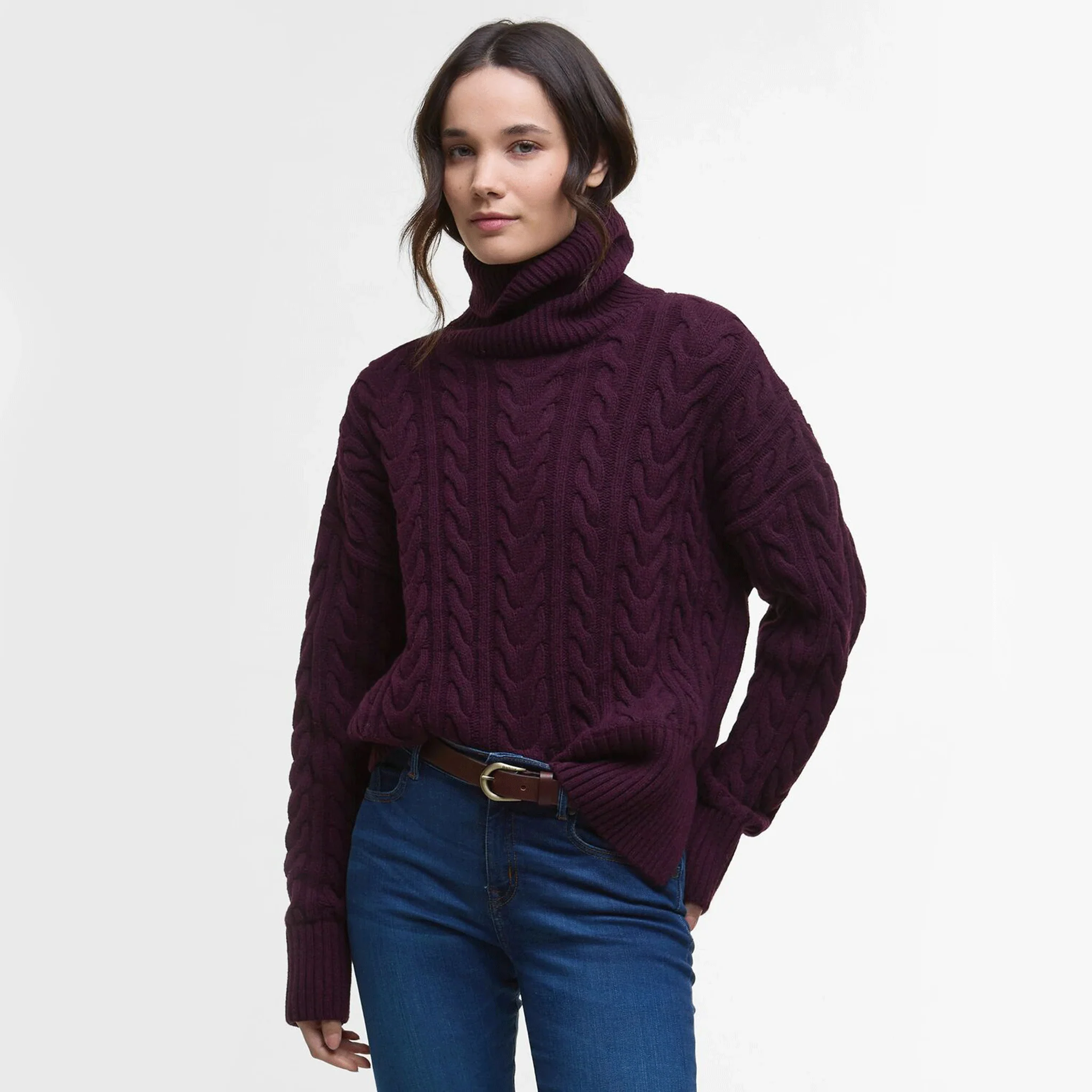 Barbour Embleton Rollneck Jumper Black Cherry - Image 2