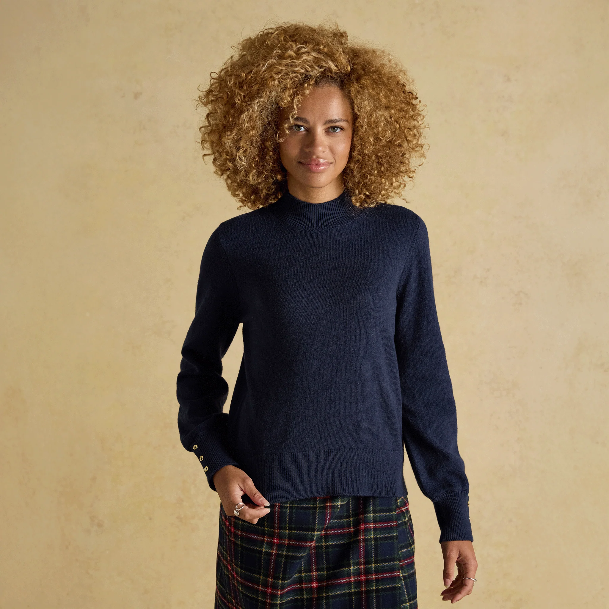 Joules Enid Cotton-Rich High Neck Jumper Navy - Image 2
