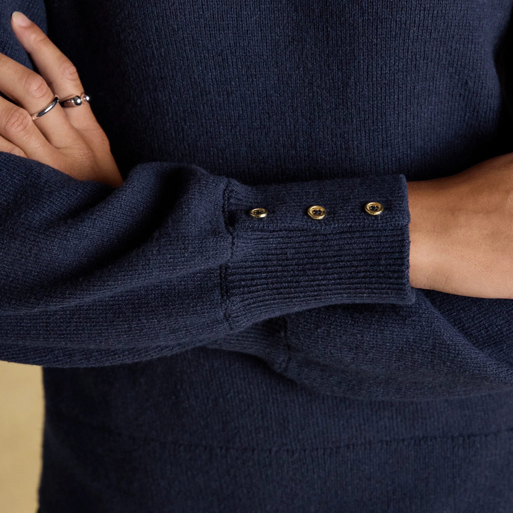 Joules Enid Cotton-Rich High Neck Jumper Navy - Image 5