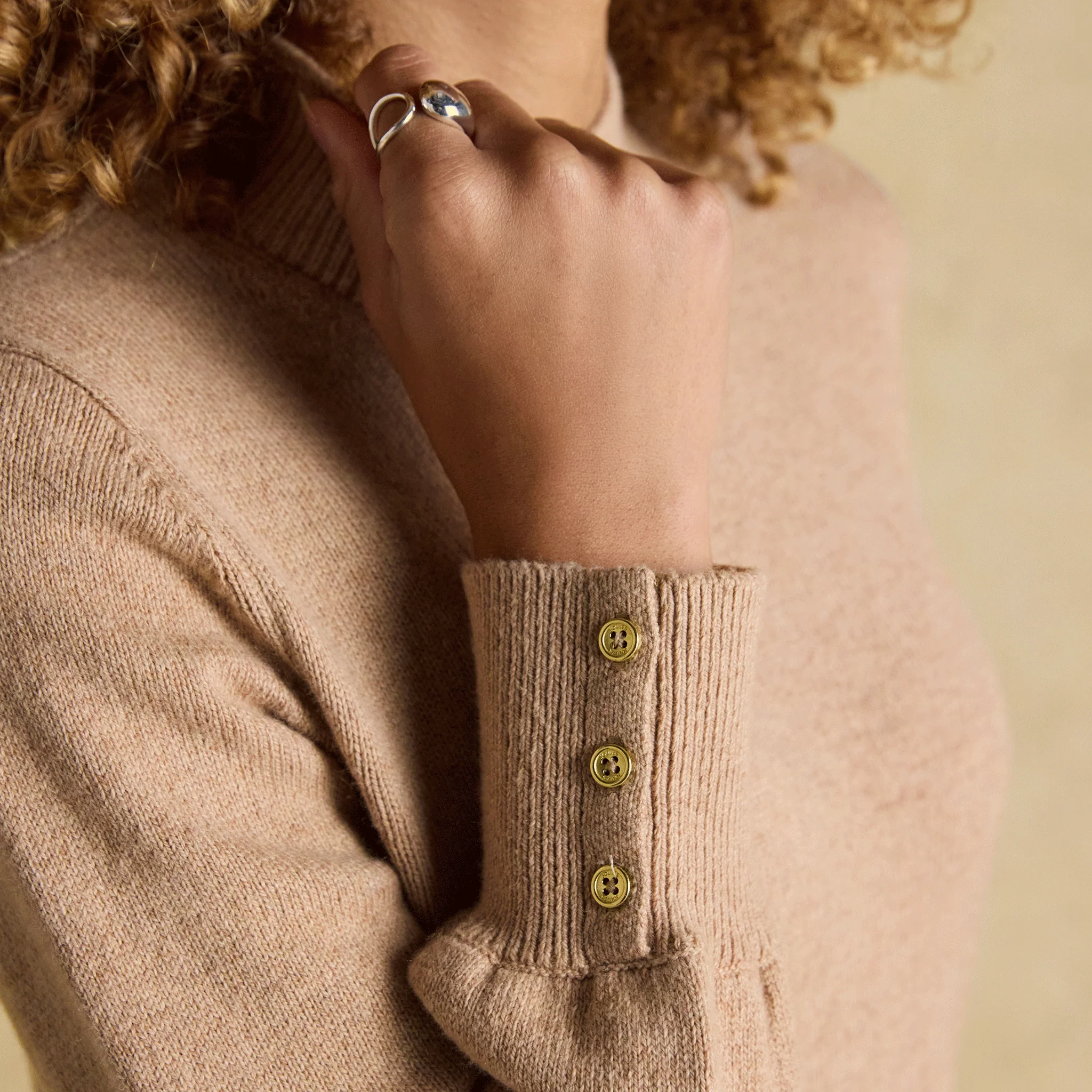 Joules Enid Cotton-Rich High Neck Jumper Oatmeal - Image 5