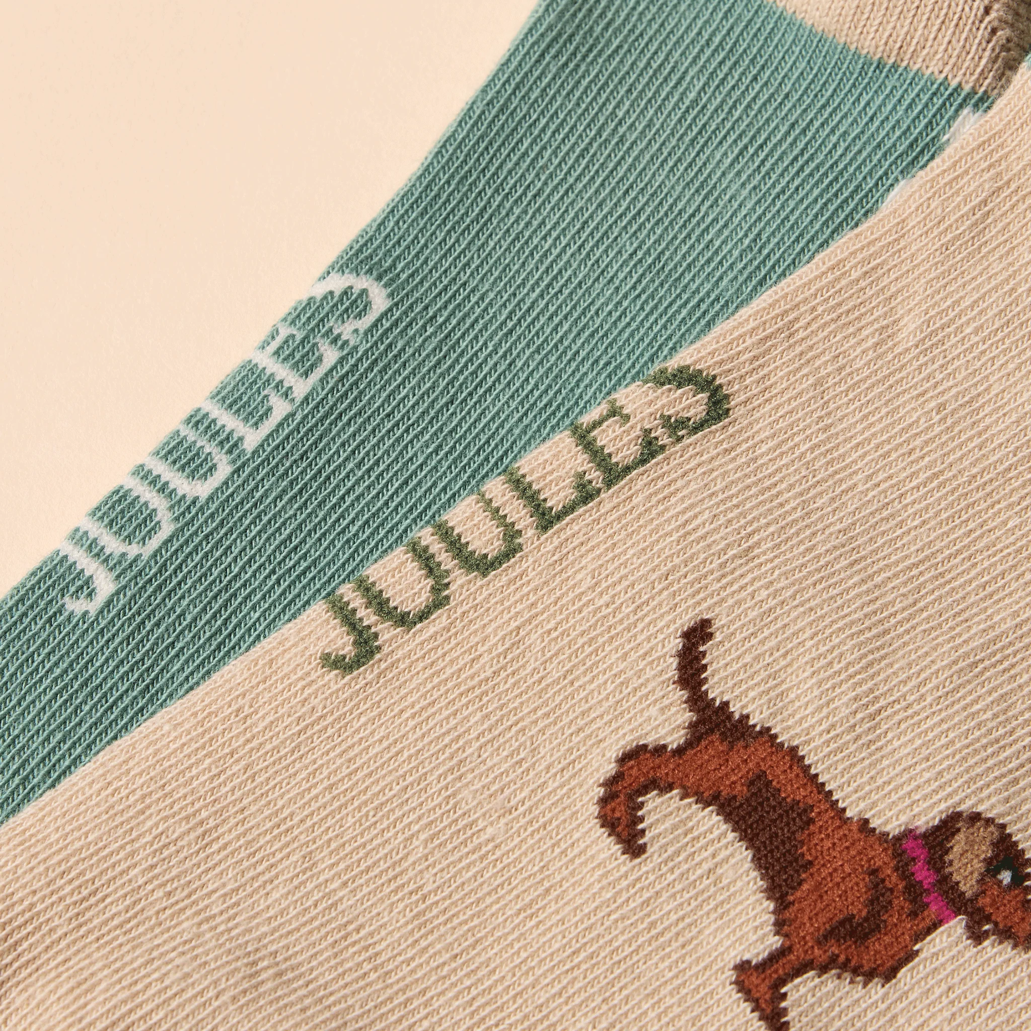 Joules Everyday Khaki Green-Cream Cotton Blend Socks 2 Pack - Image 3