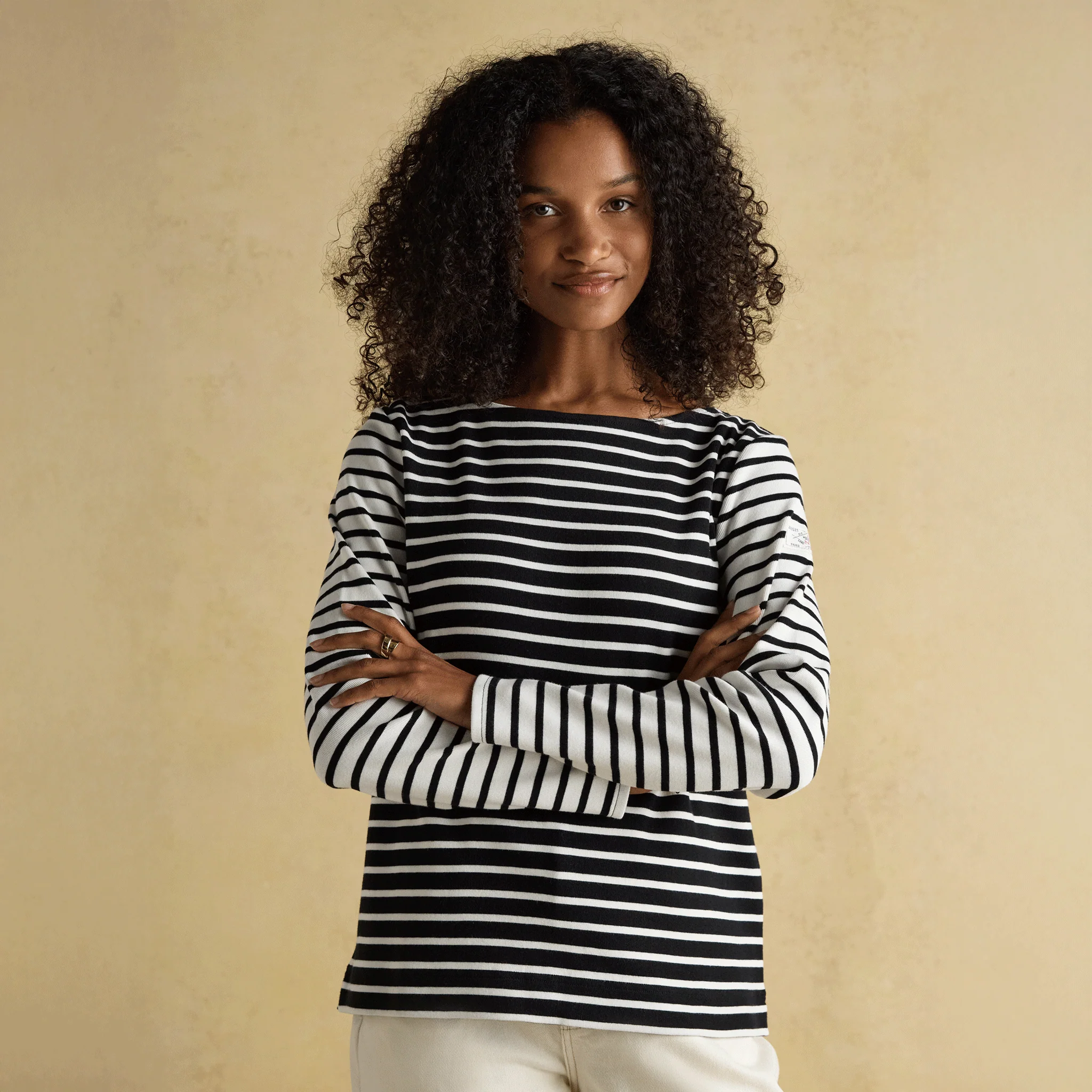 Joules Harbour Boat Neck Breton Stripe Top Black-Cream - Image 2
