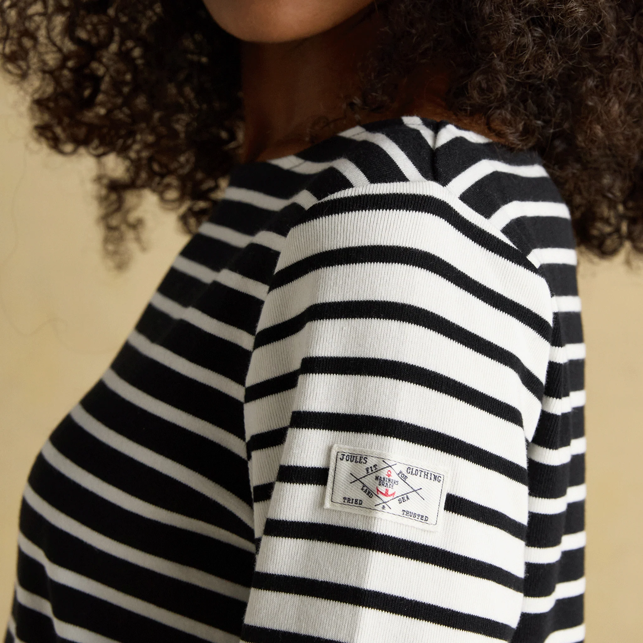 Joules Harbour Boat Neck Breton Stripe Top Black-Cream - Image 4