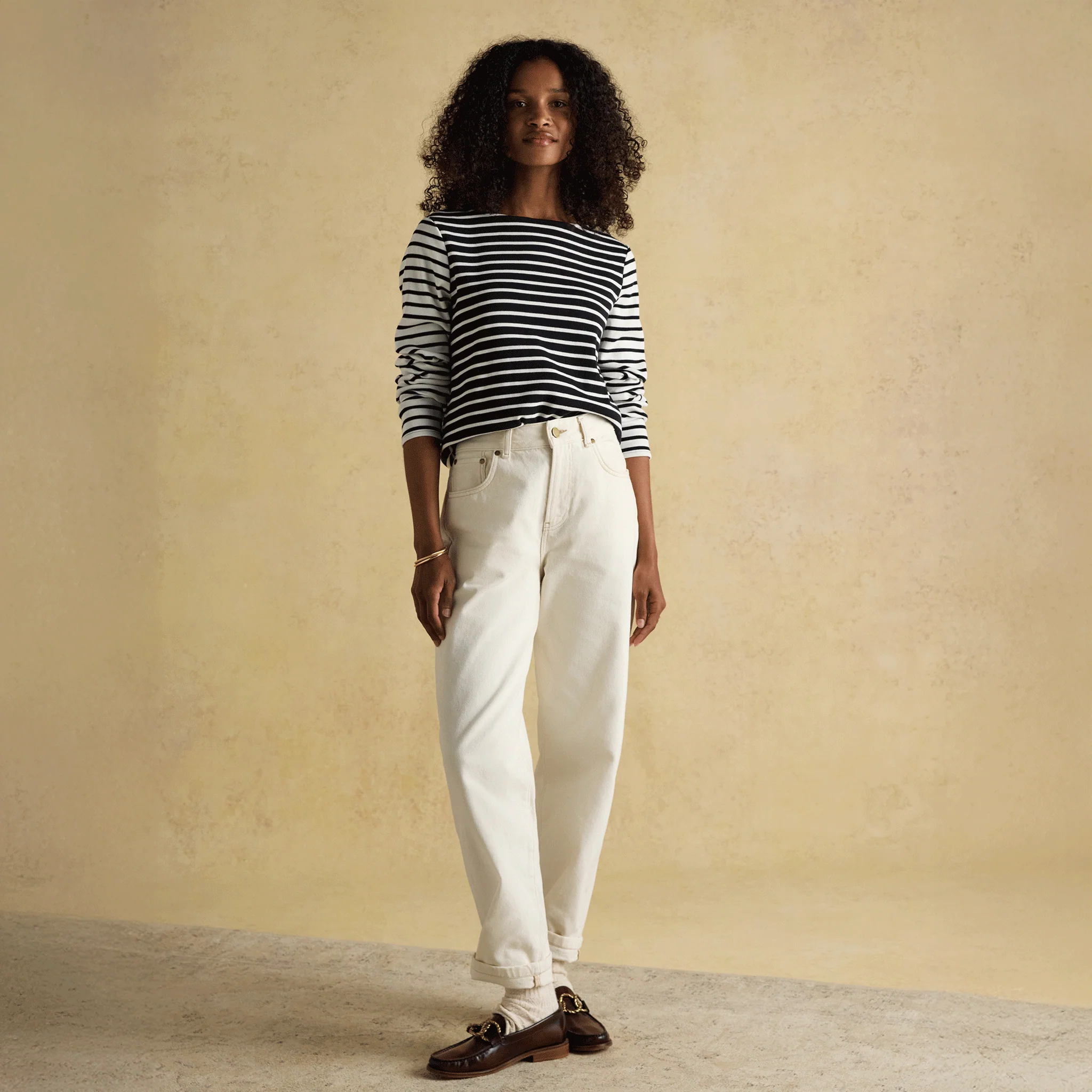 Joules Harbour Boat Neck Breton Stripe Top Black-Cream - Image 6