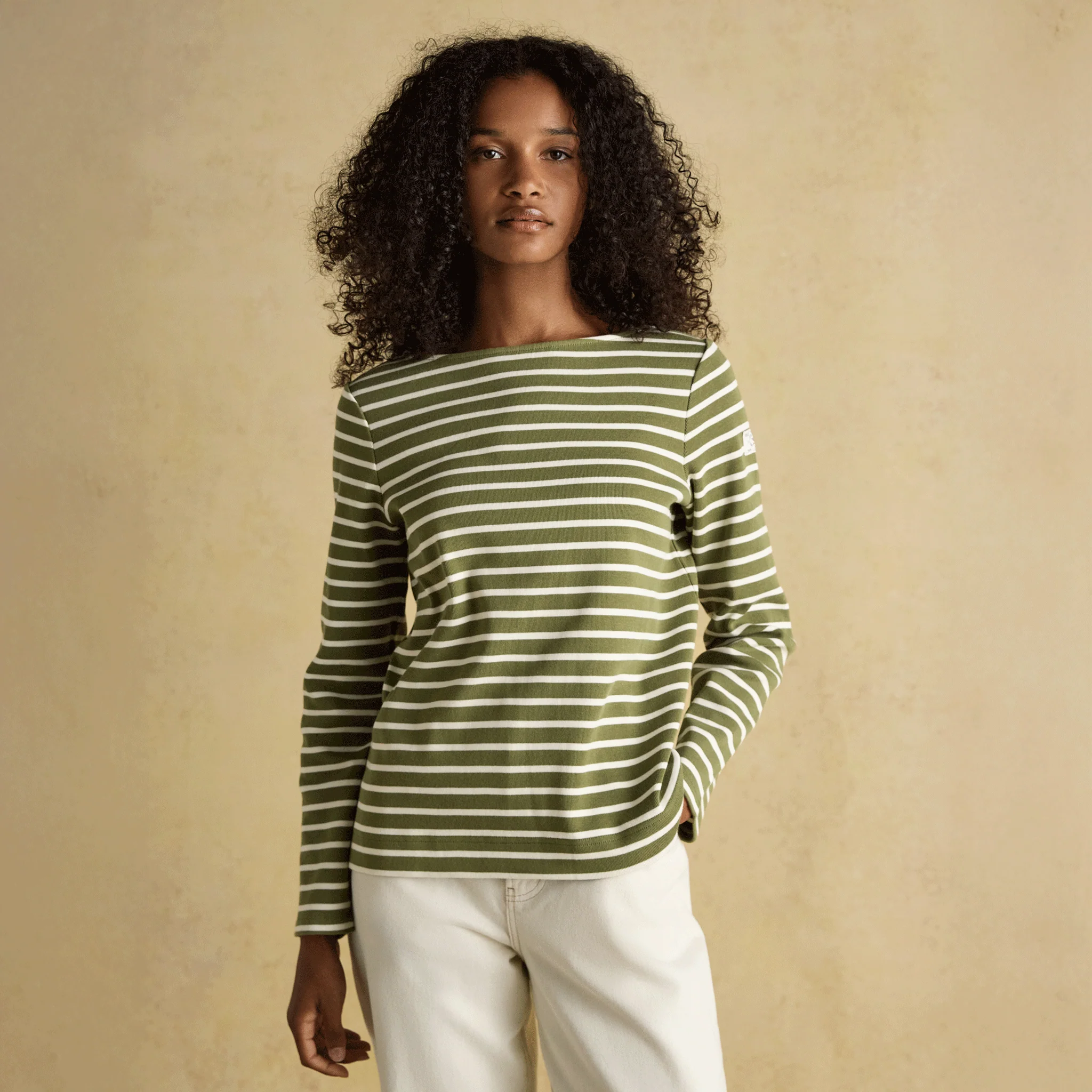 Joules Harbour Boat Neck Breton Stripe Top Green - Image 2