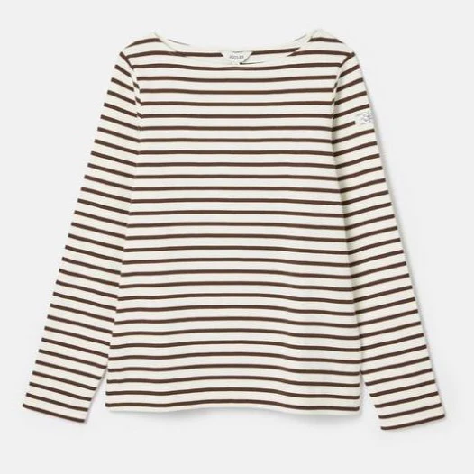 Joules Harbour Boat Neck Breton Top Brown/Cream Stripe - Image 2