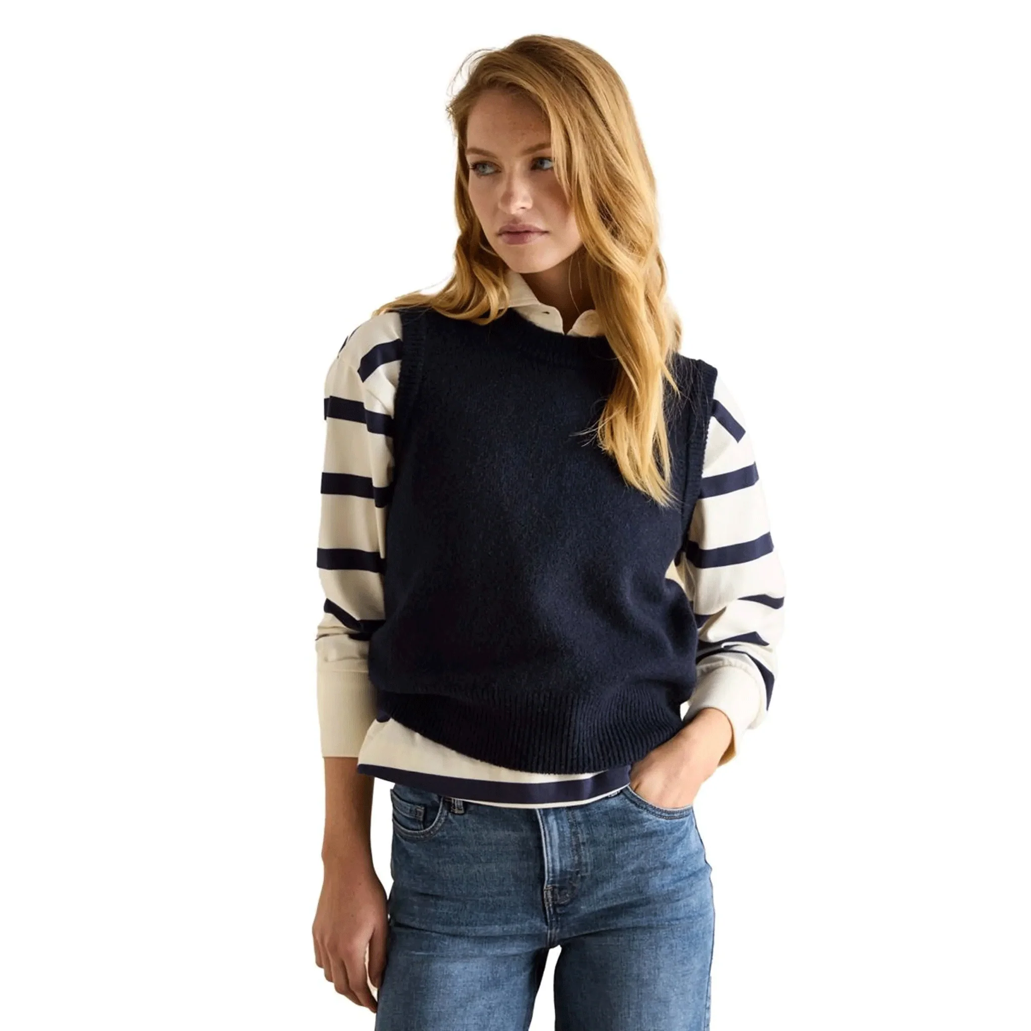 Joules Holly Knitted Crew Neck Vest Navy - Image 2