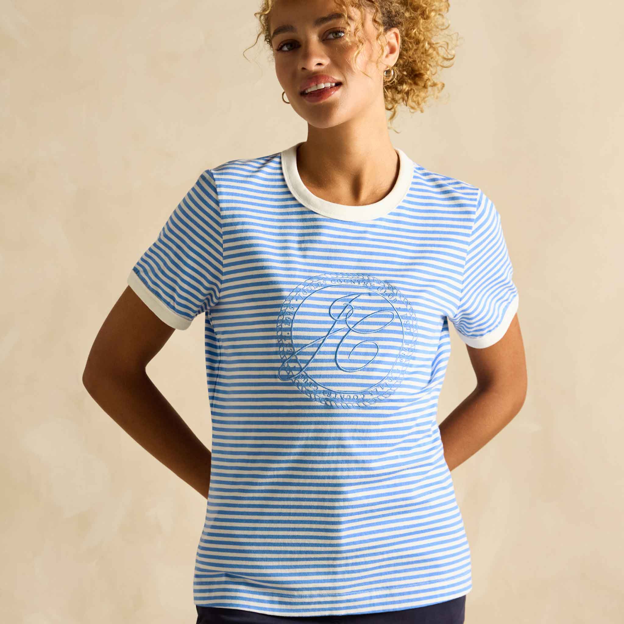 Joules Kitsford Embroidered T-Shirt Blue-White Stripe - Image 2