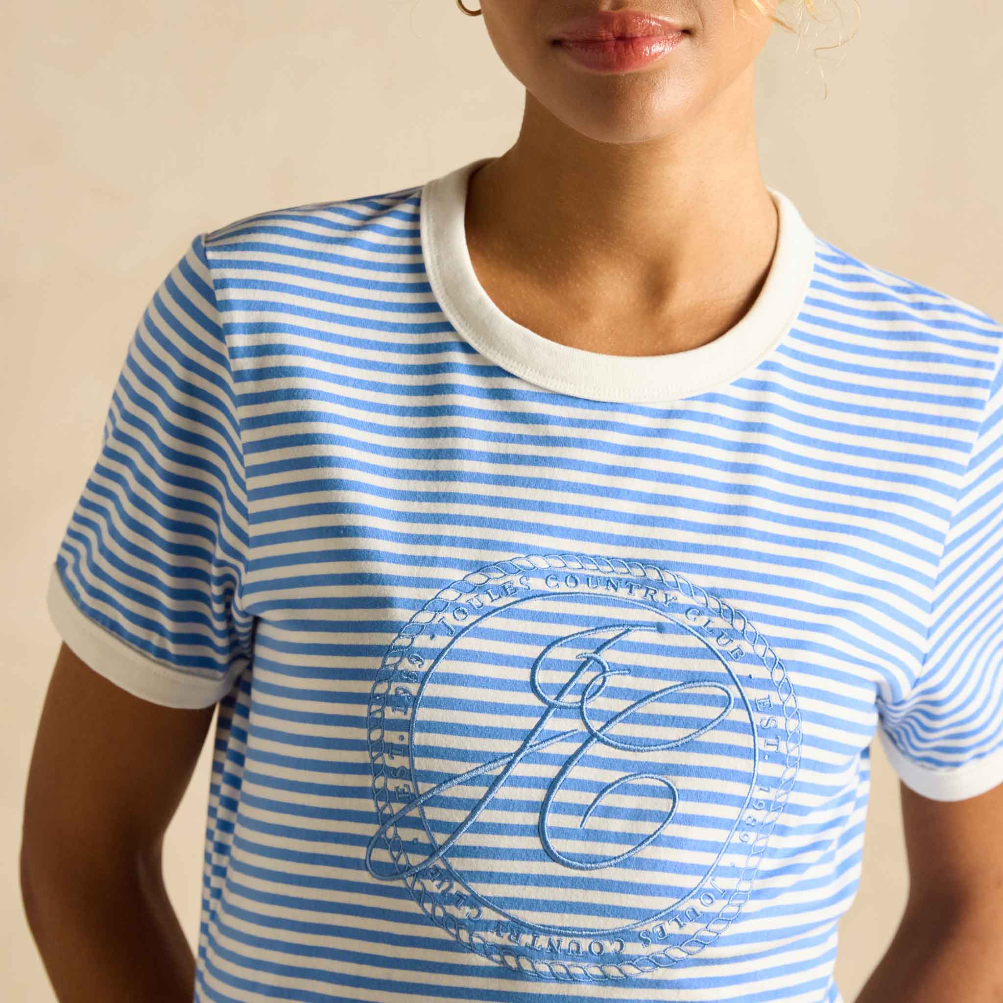 Joules Kitsford Embroidered T-Shirt Blue-White Stripe - Image 4