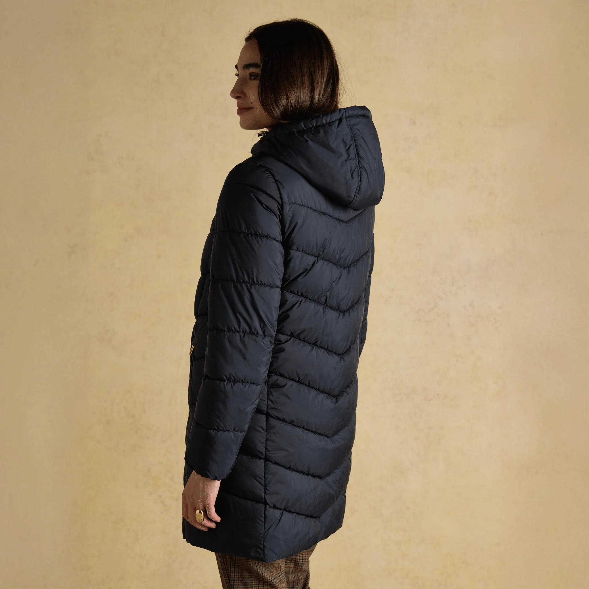 Joules Moorsdale Mid Length Showerproof Padded Coat with Hood Navy - Image 3