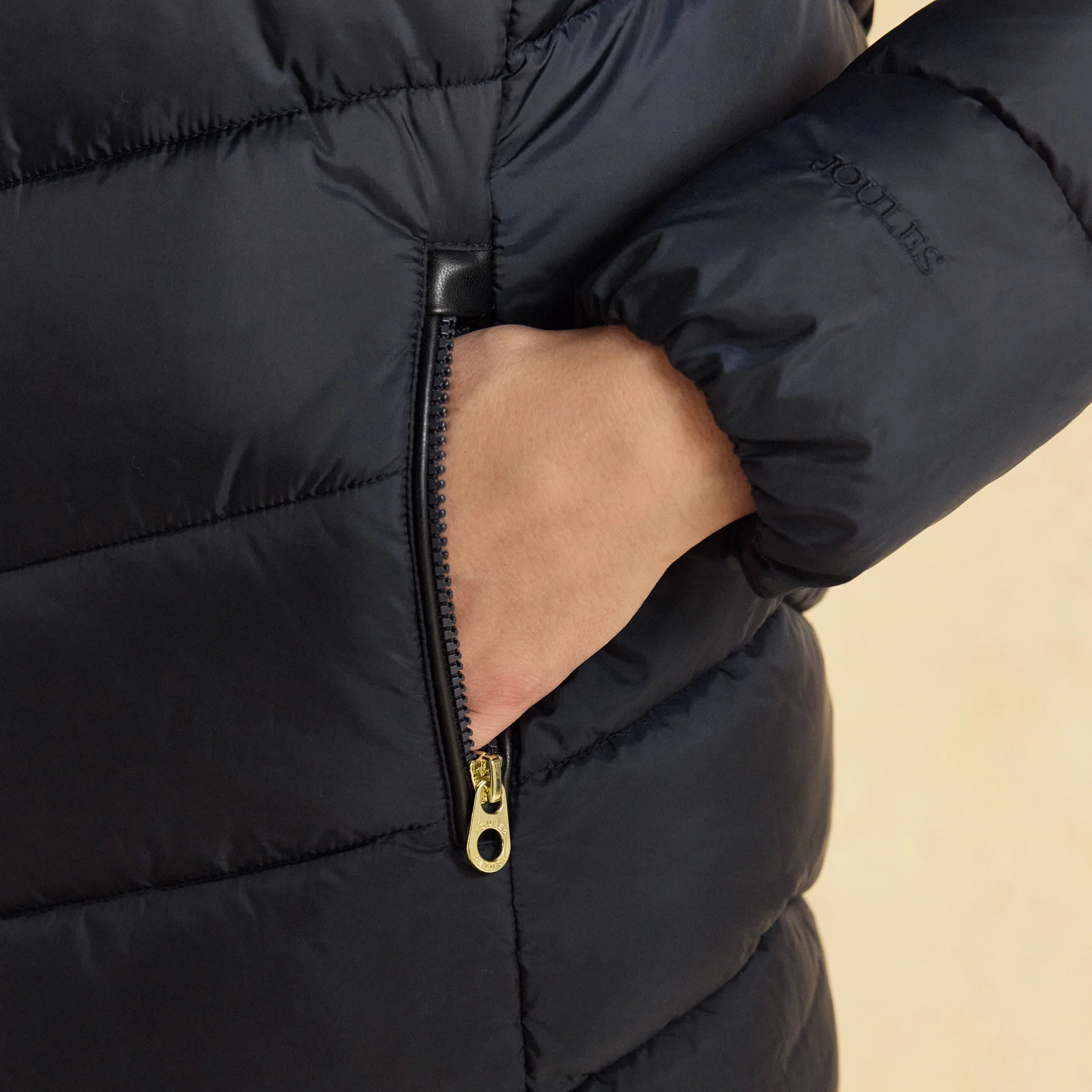 Joules Moorsdale Mid Length Showerproof Padded Coat with Hood Navy - Image 5