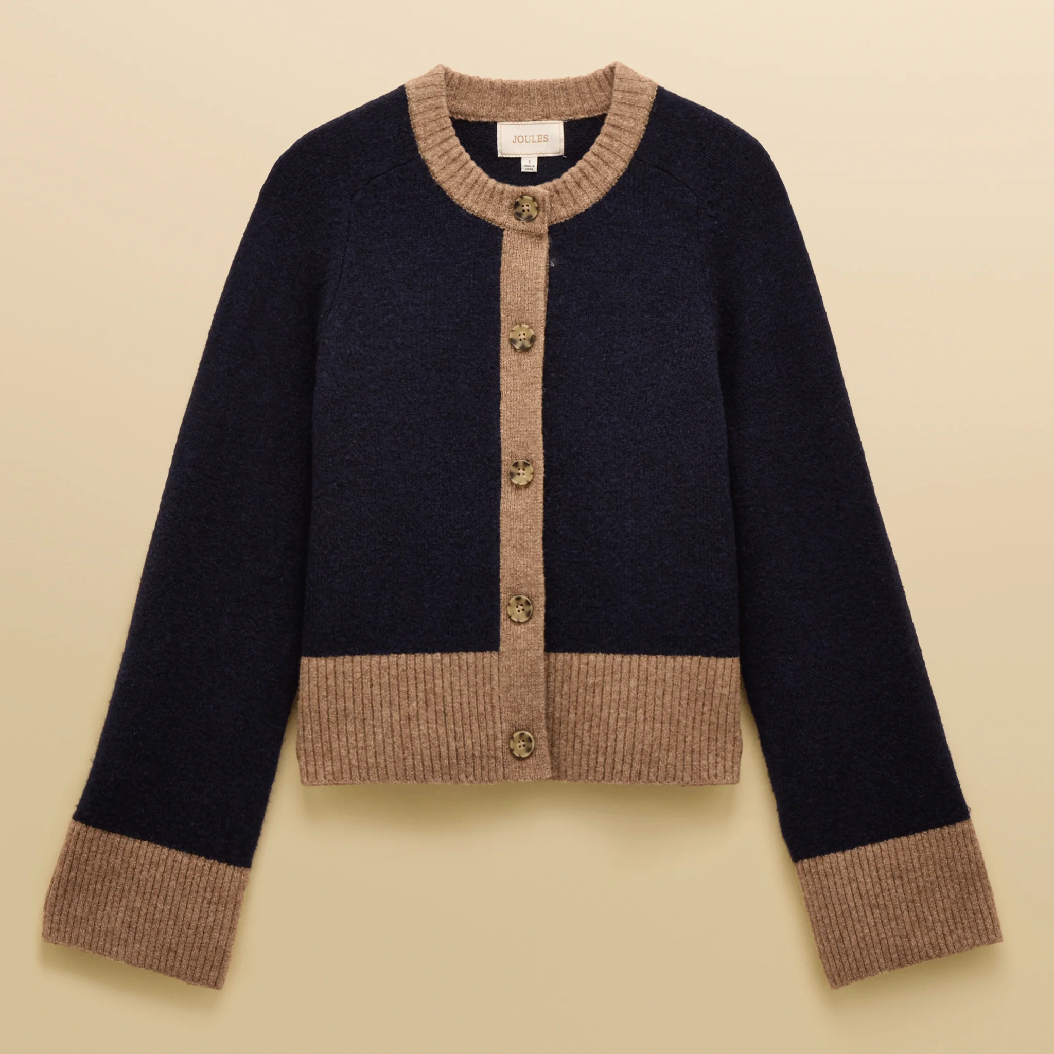 Joules Nora Knitted Round Neck Cardigan Navy-Tan