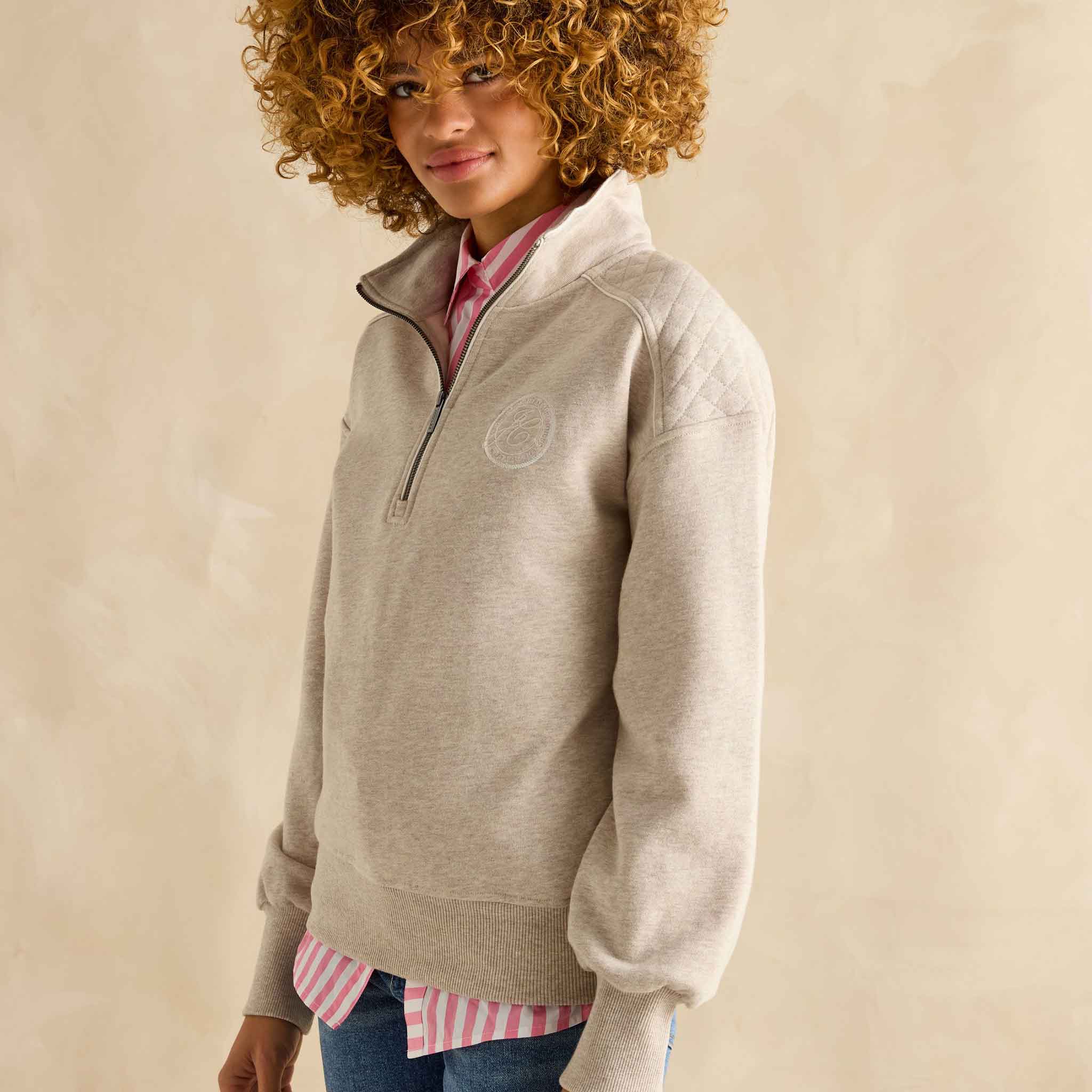 Joules Racquet Cotton Marl Half Zip Sweatshirt Cream - Image 2