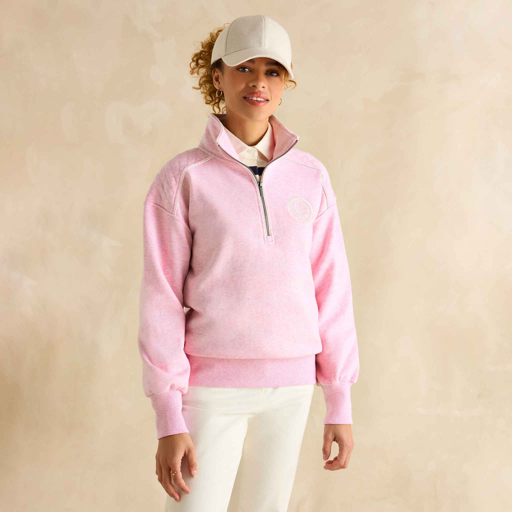 Joules Racquet Cotton Marl Half Zip Sweatshirt Pink - Image 2