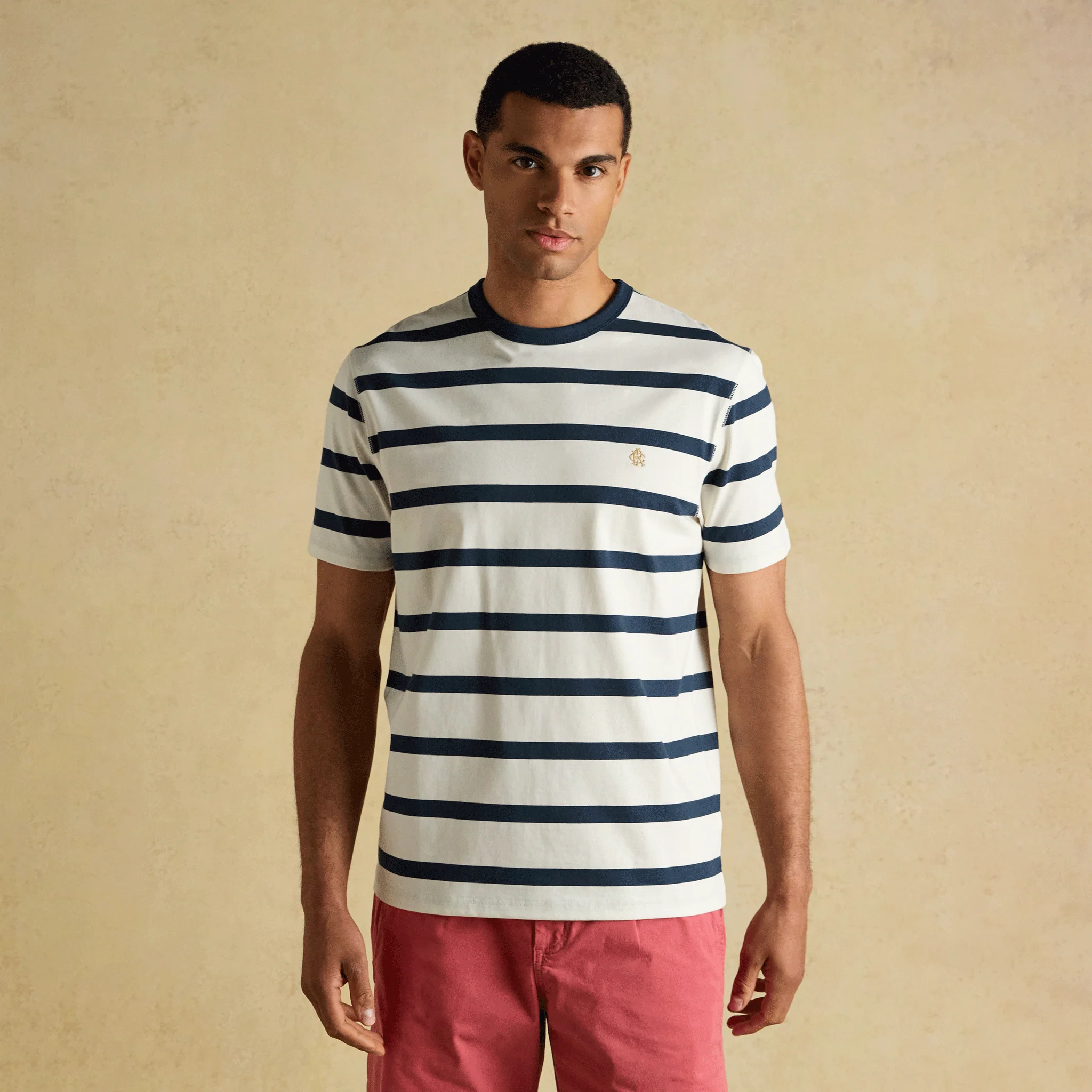 Joules Rugby Club Stripe Crew Neck T-Shirt in Navy & White - Image 2
