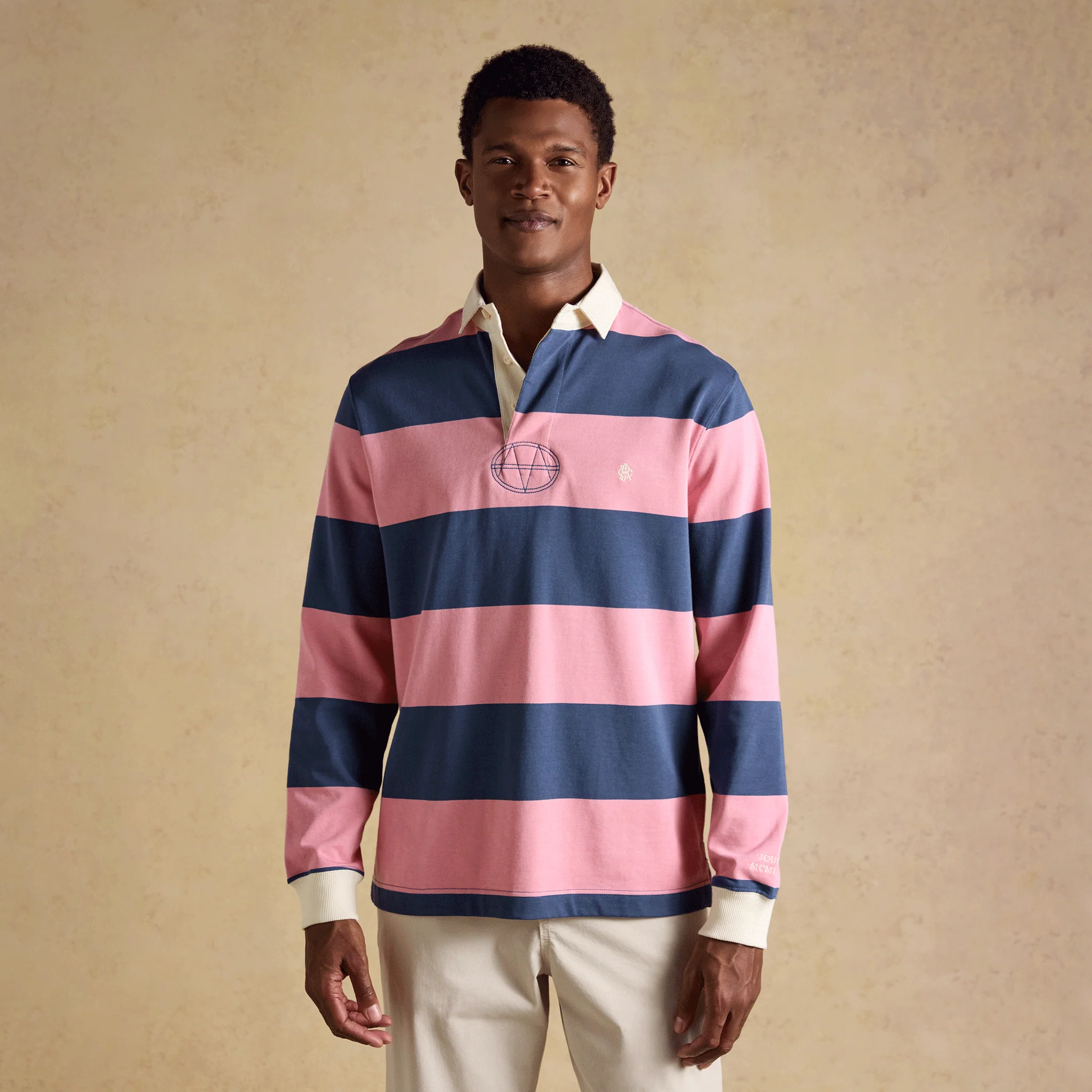 Joules Rugby Club Striped Long Sleeve Shirt in Pink & Blue - Image 2