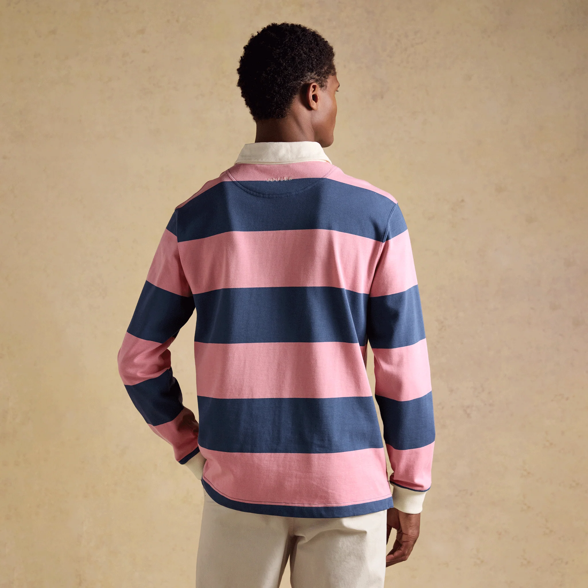 Joules Rugby Club Striped Long Sleeve Shirt in Pink & Blue - Image 3
