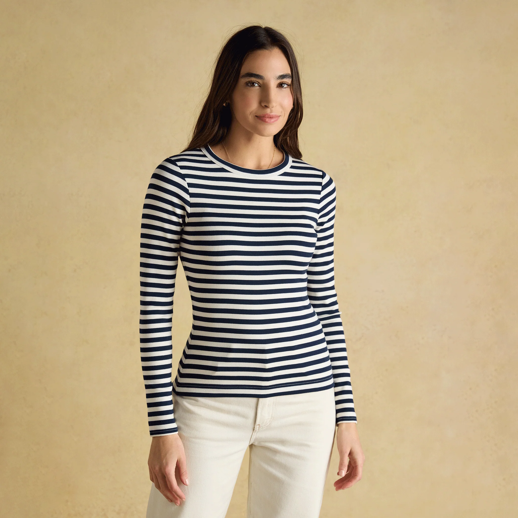 Joules Sophie Long Sleeved Fitted Top Navy Striped - Image 2