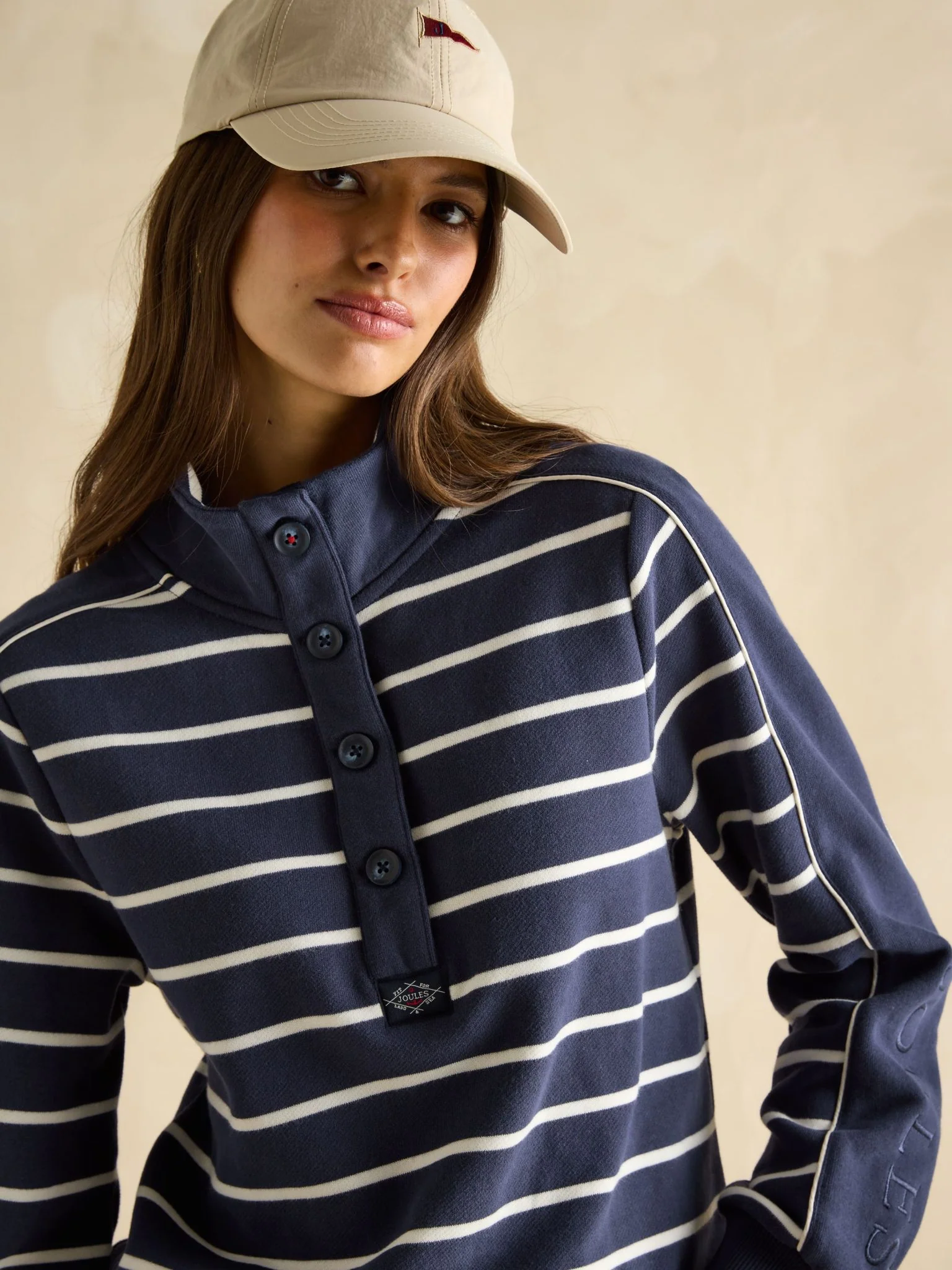 Joules Southwold Button Down Striped Sweatshirt Navy-White - Image 5