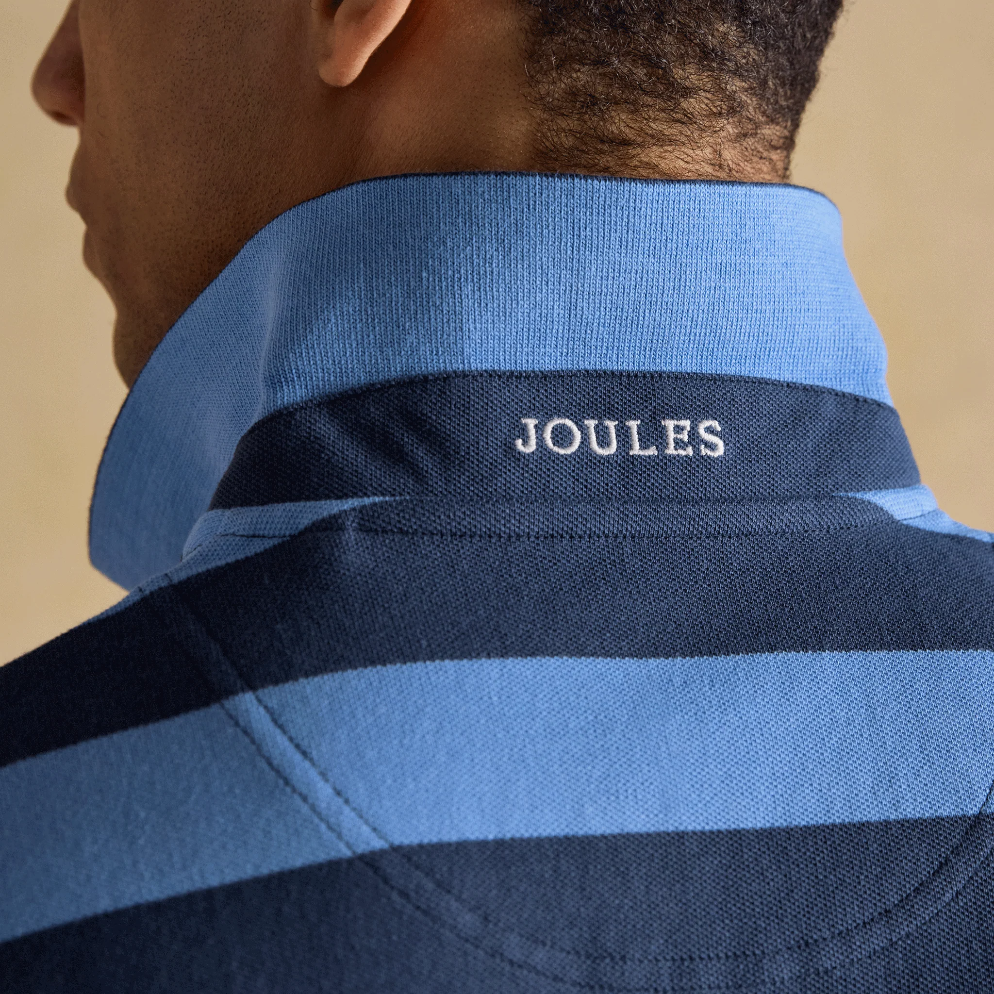 Joules Woody Cotton Pique Polo Shirt in Blue & Navy Stripe - Image 4