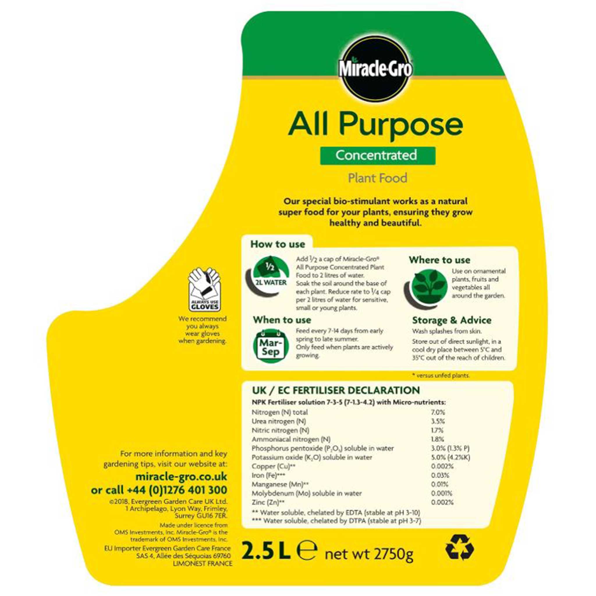 Miracle Gro All Purpose Concentrated Liquid Plant Food 2.5L - Image 2