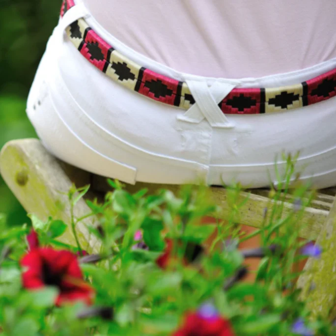 Pioneros Narrow Polo Belt - Berry, White & Black Stripe - Image 2