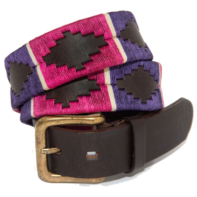 Pioneros Polo Belt - Purple, Berry, White Stripe