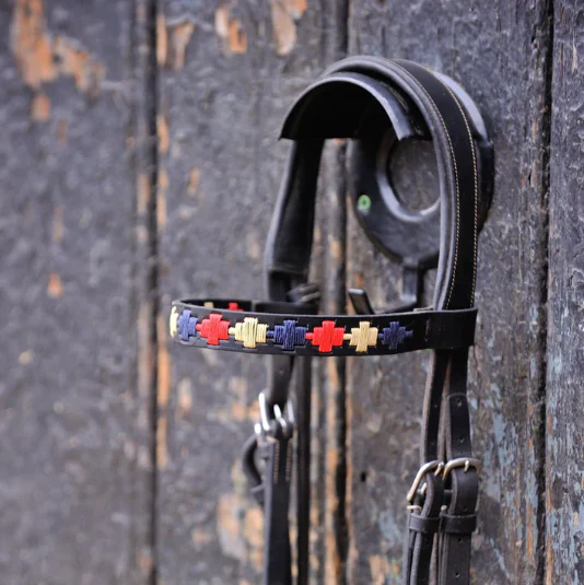 Pioneros Polo Black Leather Browband Navy, Cream, Red - Image 2