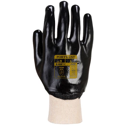 Portwest A400 PVC Fully Coated Knitwrist Gloves in Black or Red - Image 2