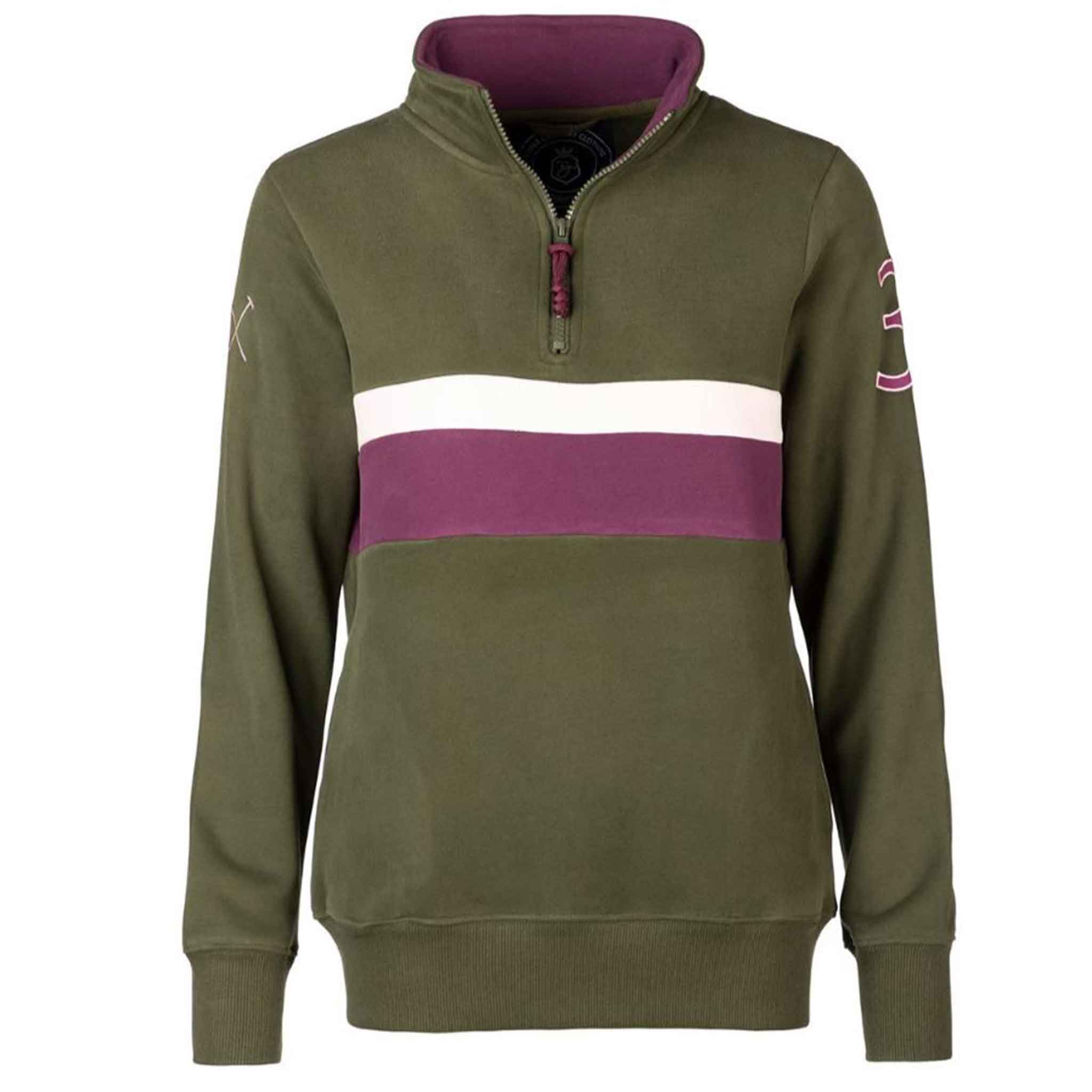 Rydale Bramham Ladies 1/4 Zip Stripe Sweatshirt Olive-Damson