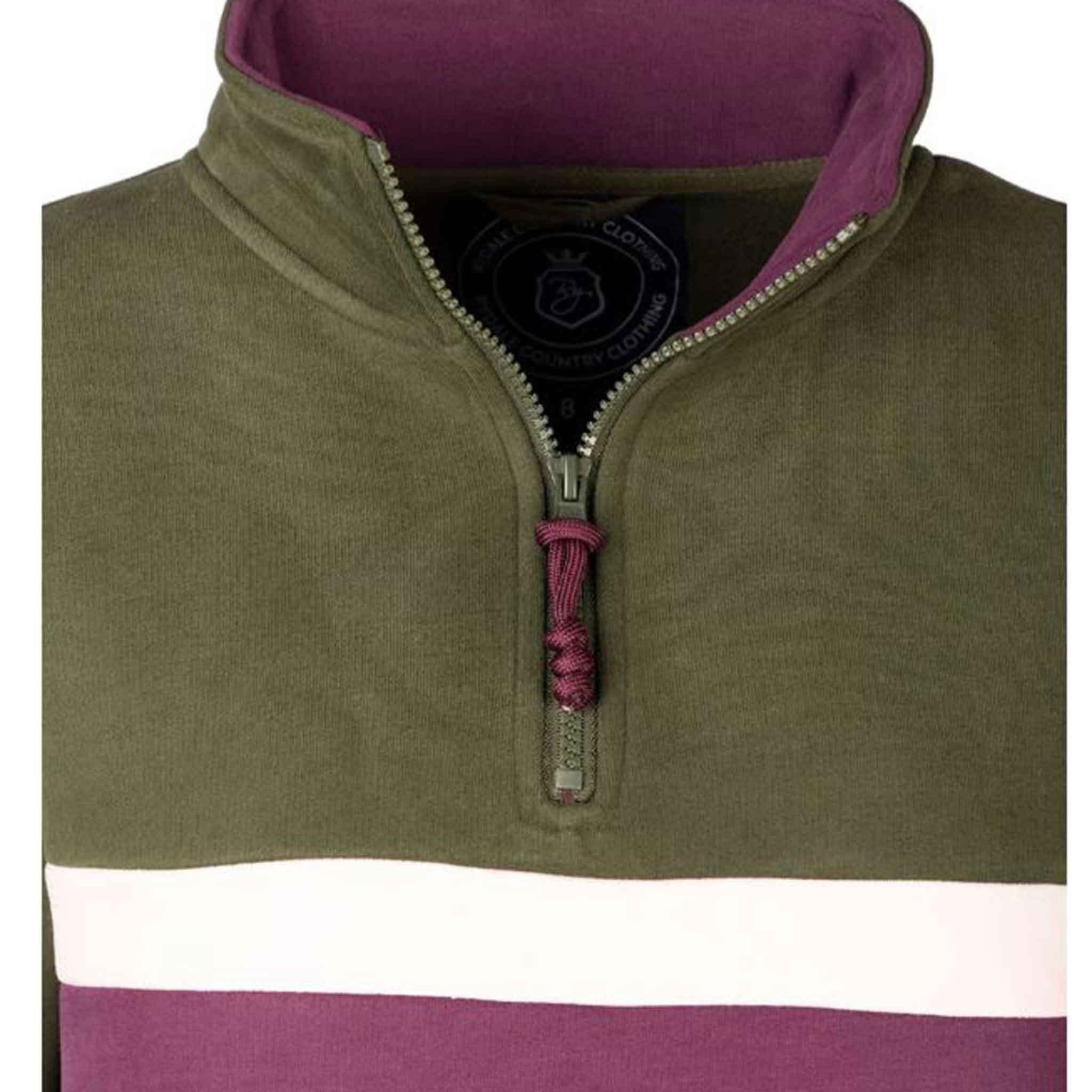 Rydale Bramham Ladies 1/4 Zip Stripe Sweatshirt Olive-Damson - Image 3