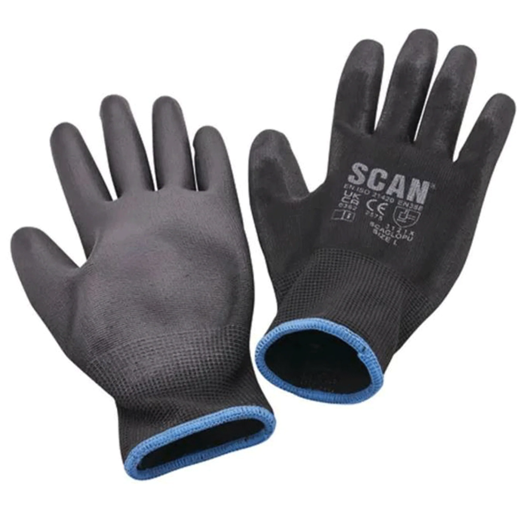 Scan PU Coated Gloves Black 5 Pairs